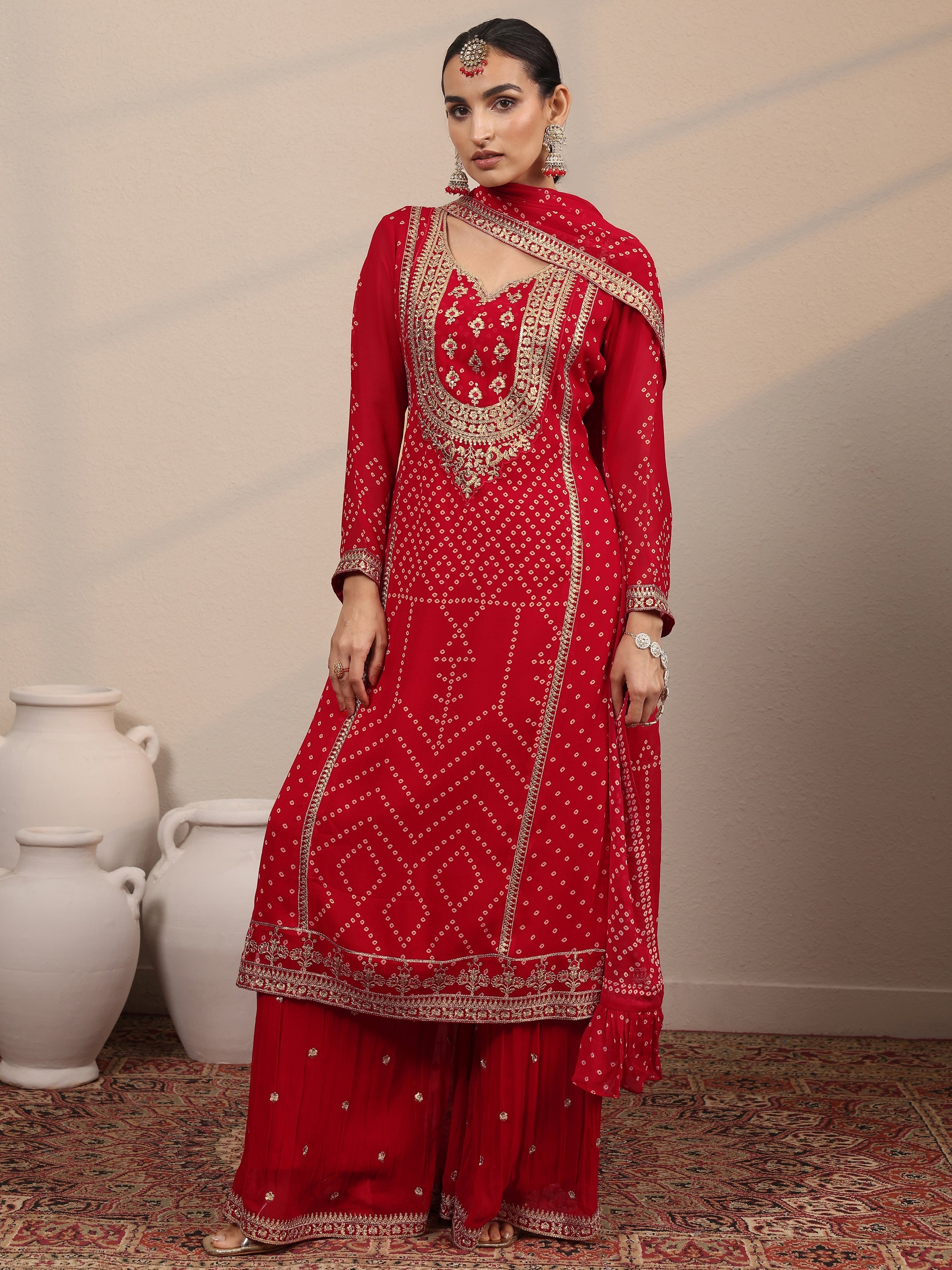 Libas Art Red Printed Georgette Straight Suit Set With Dupatta-picture-67