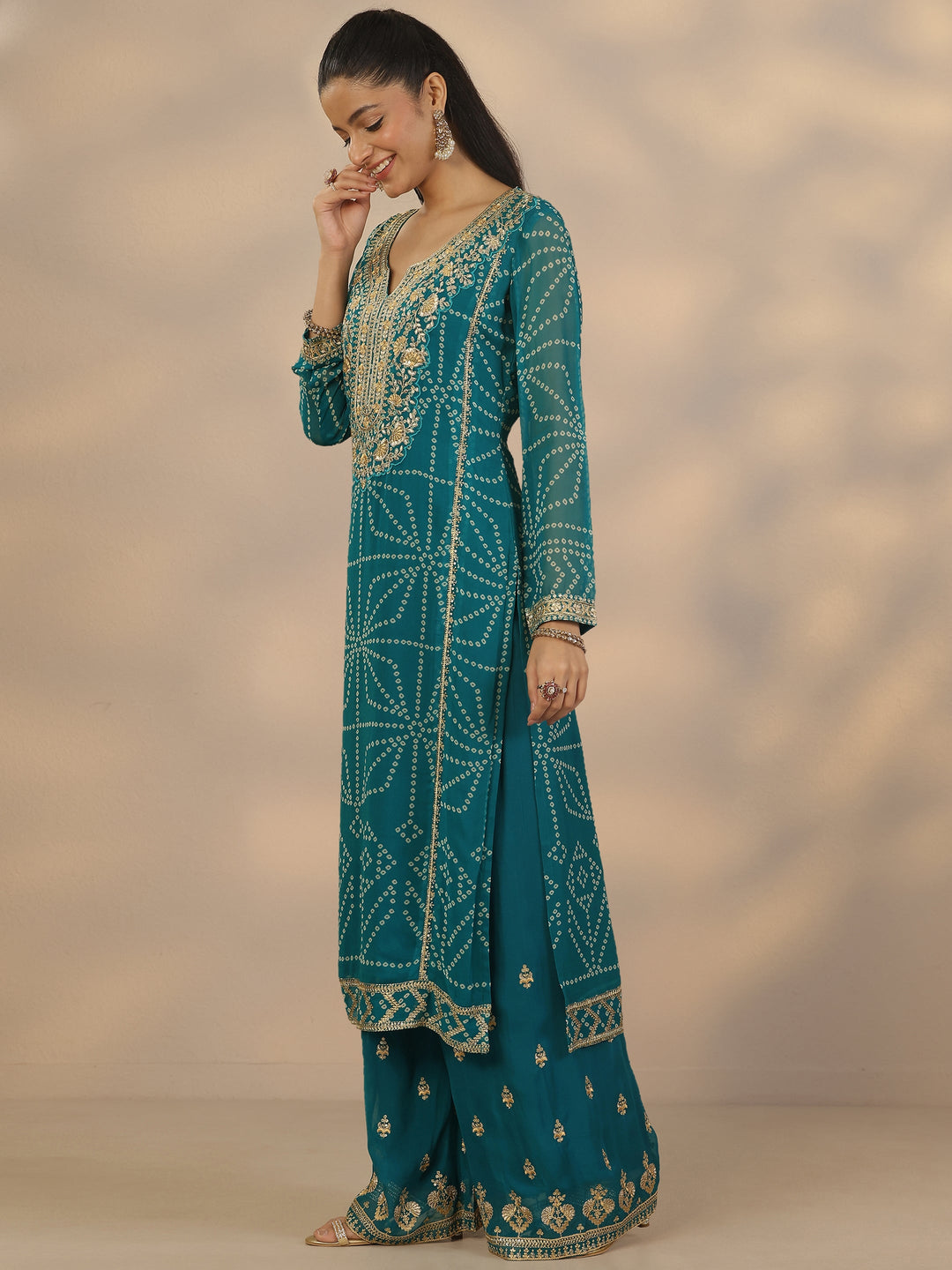  Libas Art Green Printed Georgette Straight Suit Set With Dupatta 