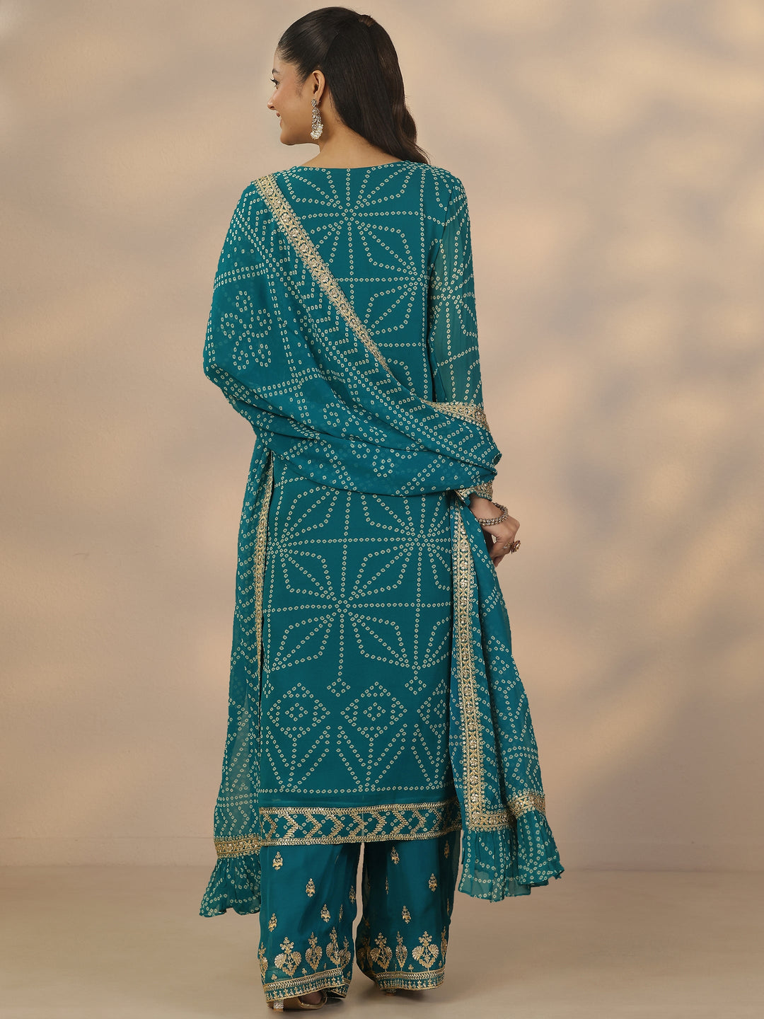  Libas Art Green Printed Georgette Straight Suit Set With Dupatta 