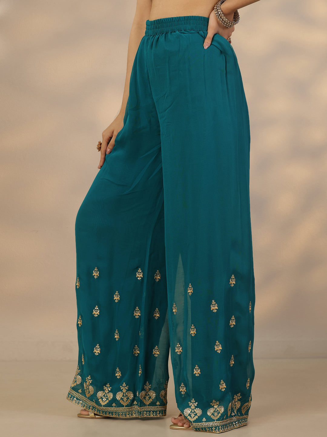  Libas Art Green Printed Georgette Straight Suit Set With Dupatta 