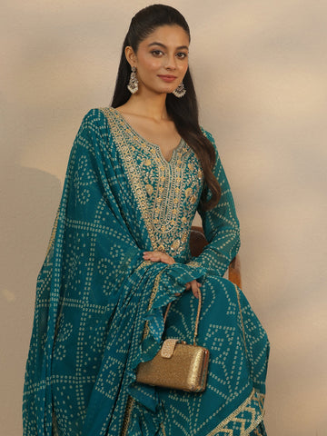 Libas Art Green Printed Georgette Straight Suit Set With Dupatta