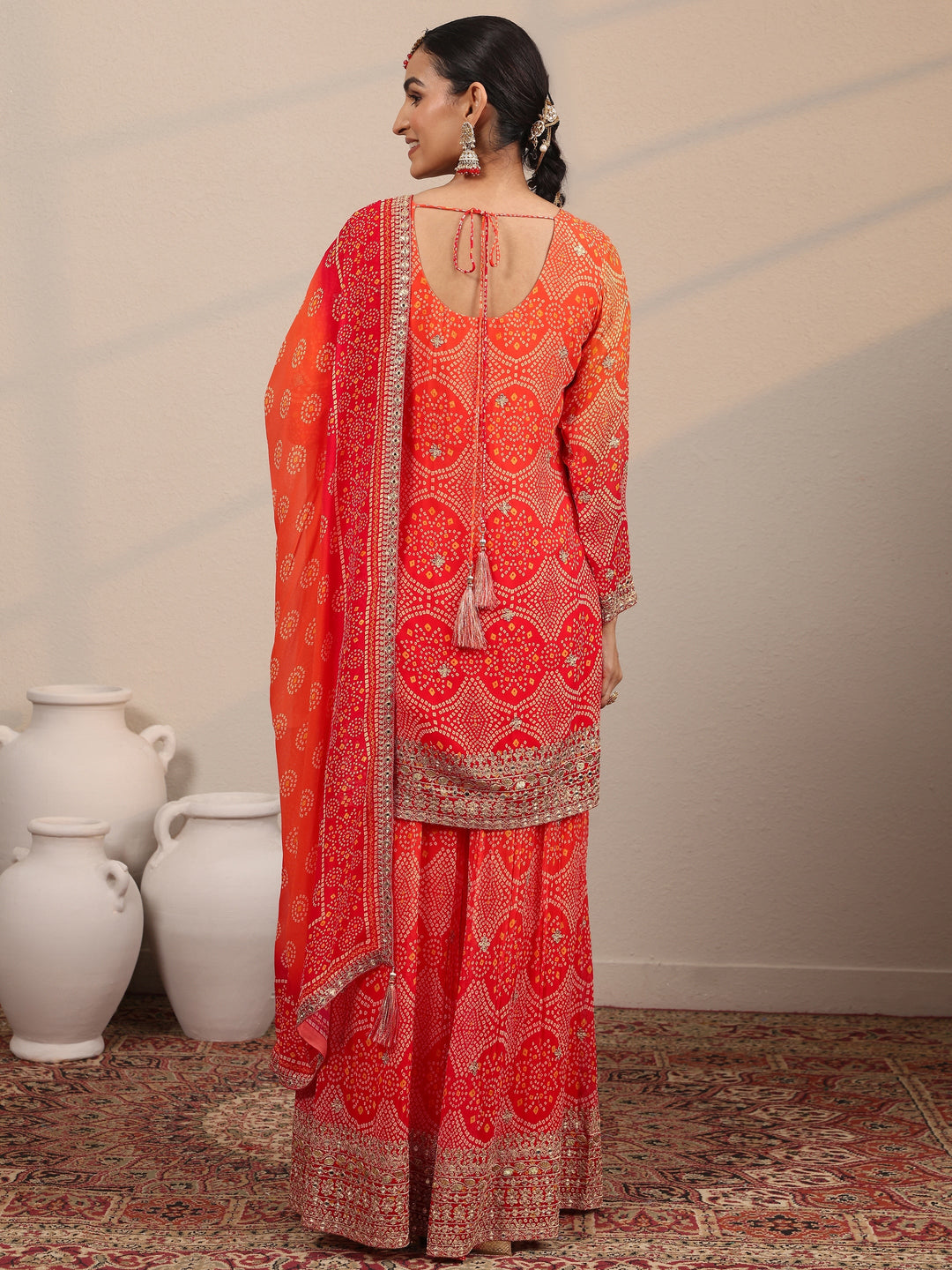 Libas Art Orange Printed Georgette Straight Suit Set With Dupatta 