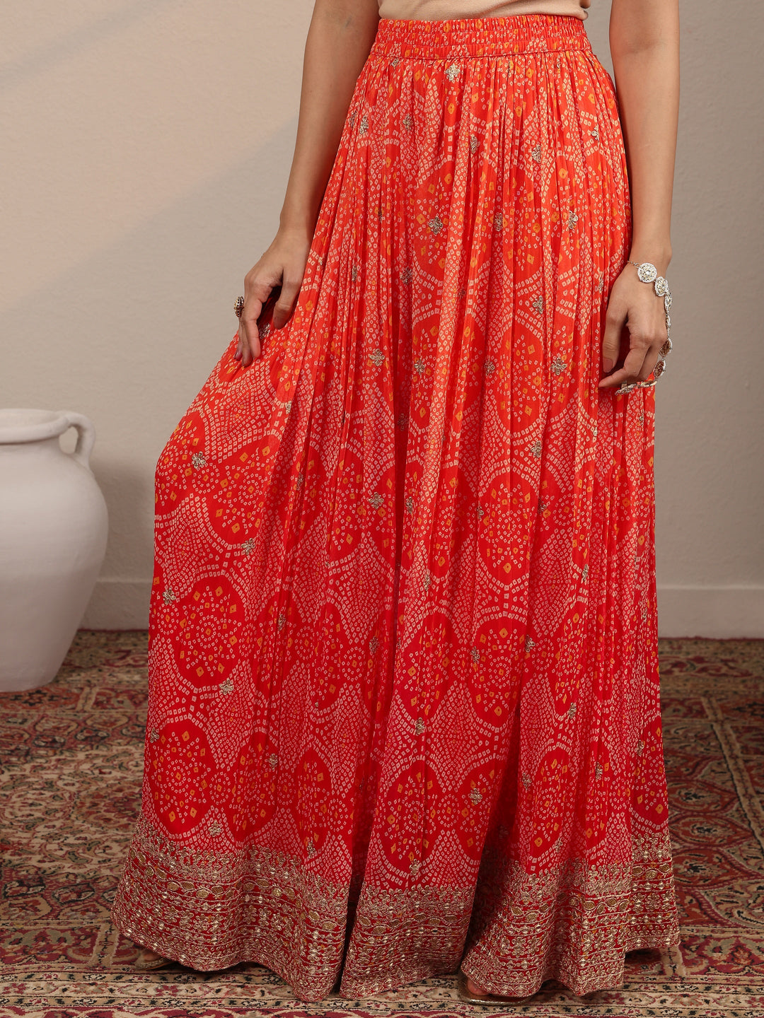  Libas Art Orange Printed Georgette Straight Suit Set With Dupatta 