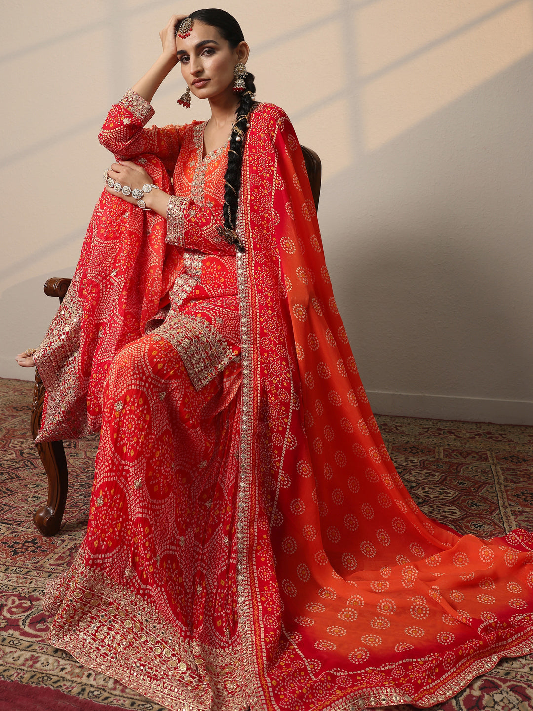  Libas Art Orange Printed Georgette Straight Suit Set With Dupatta 