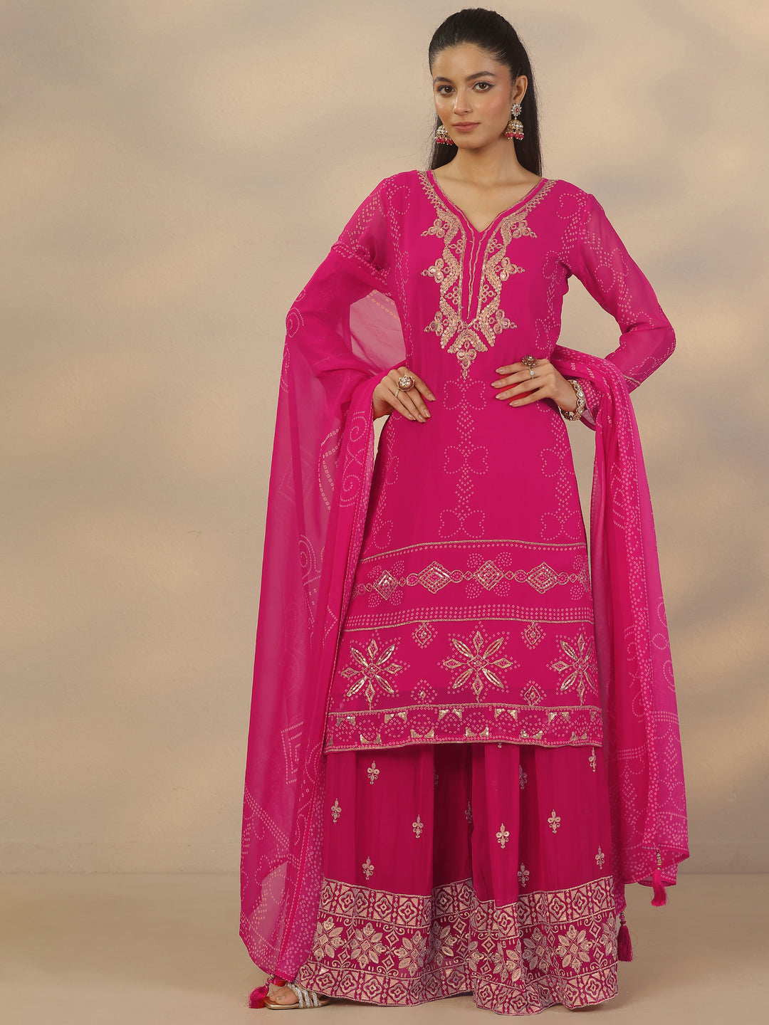  Gulrez Libas Art Pink Printed Georgette Straight Suit Set With Dupatta 
