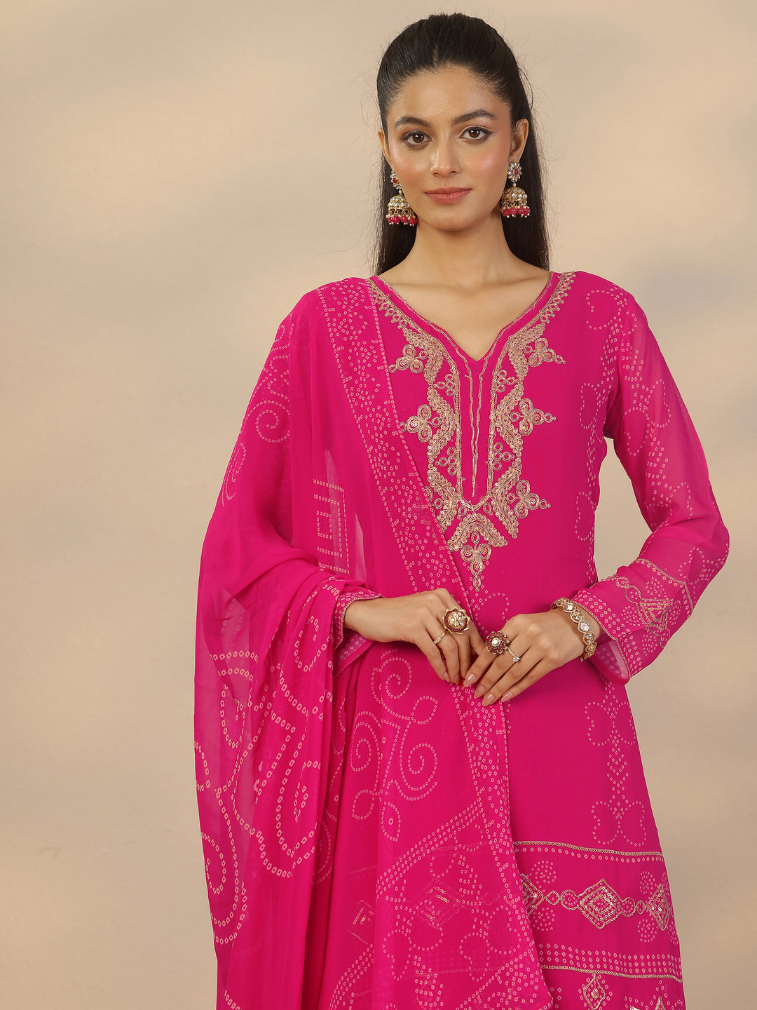  Gulrez Libas Art Pink Printed Georgette Straight Suit Set With Dupatta 
