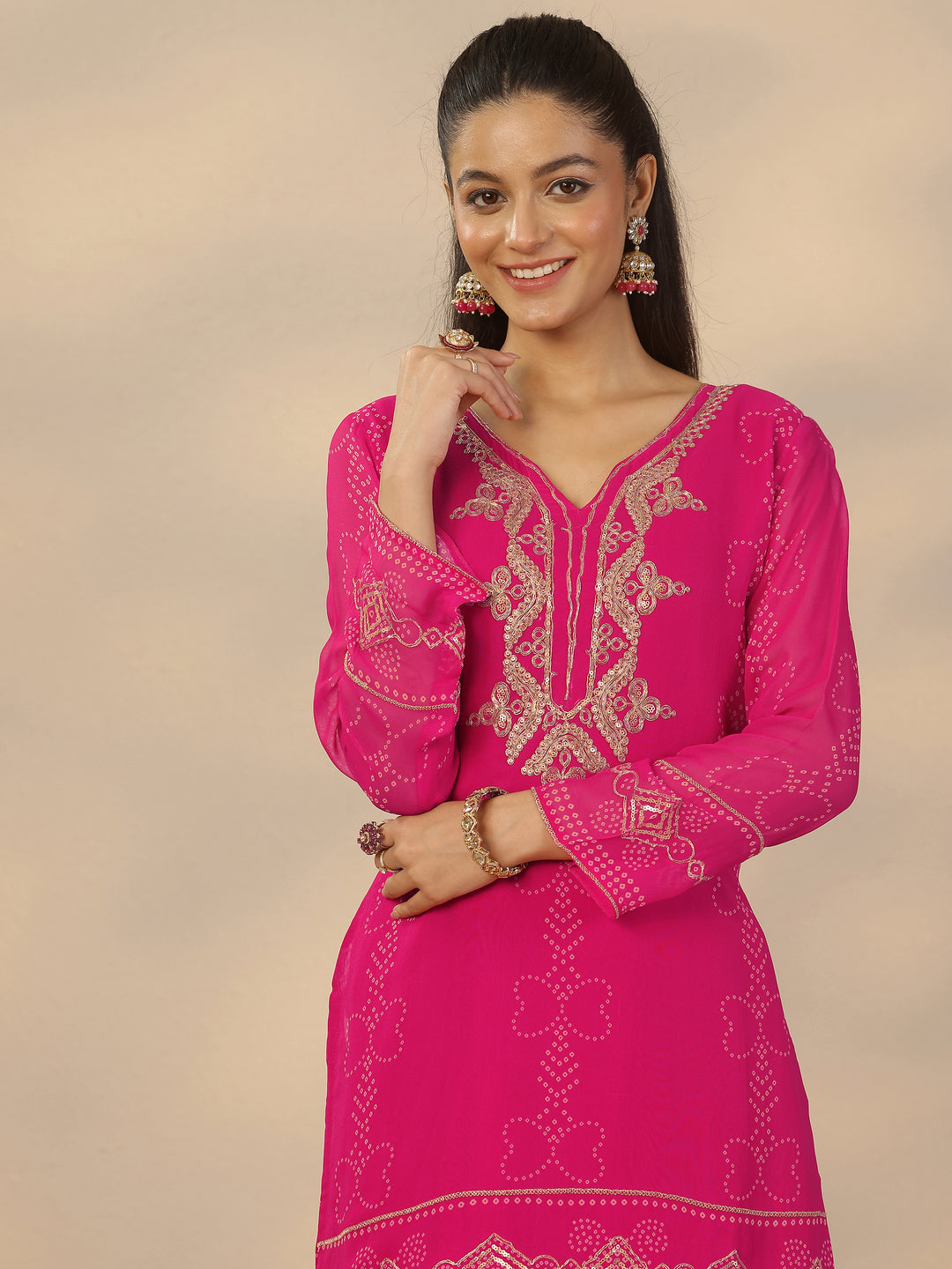  Gulrez Libas Art Pink Printed Georgette Straight Suit Set With Dupatta 