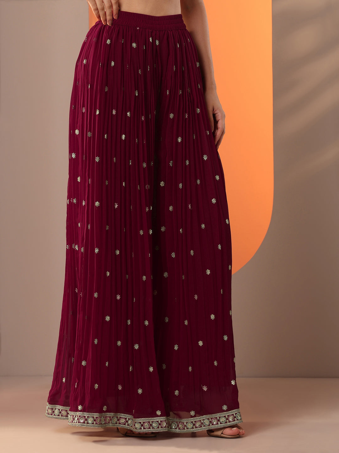  Libas Art Maroon Embroidered Georgette Straight Suit Set With Dupatta 