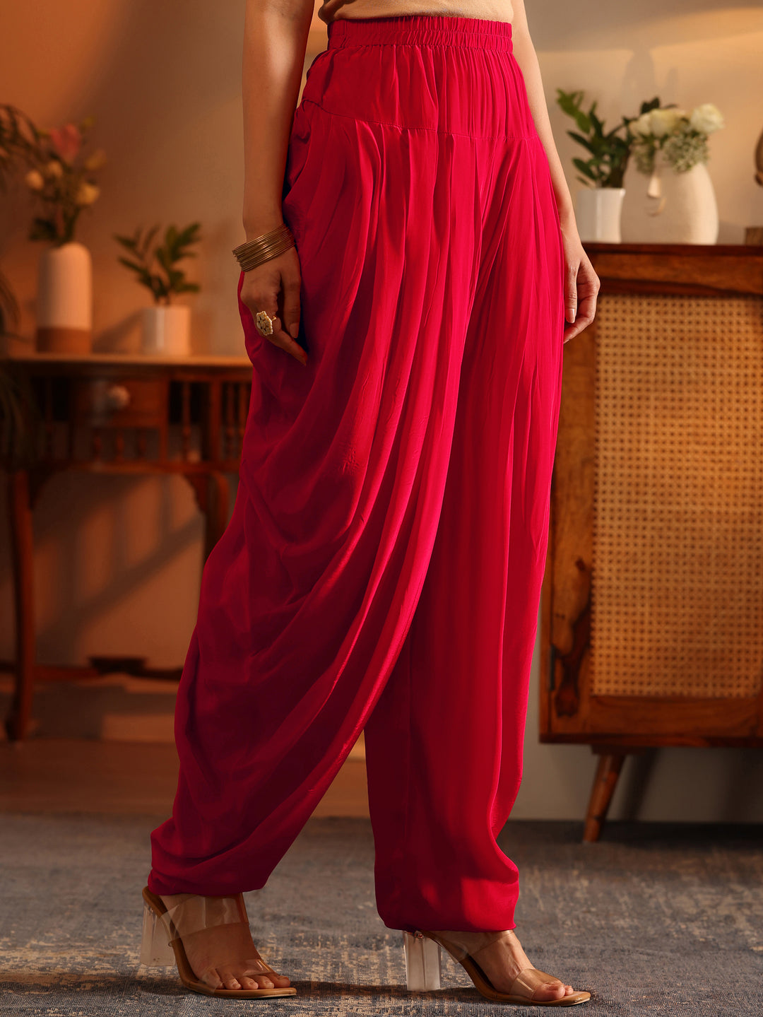  Libas Art Red Embroidered Silk Blend Straight Suit Set With Dupatta 