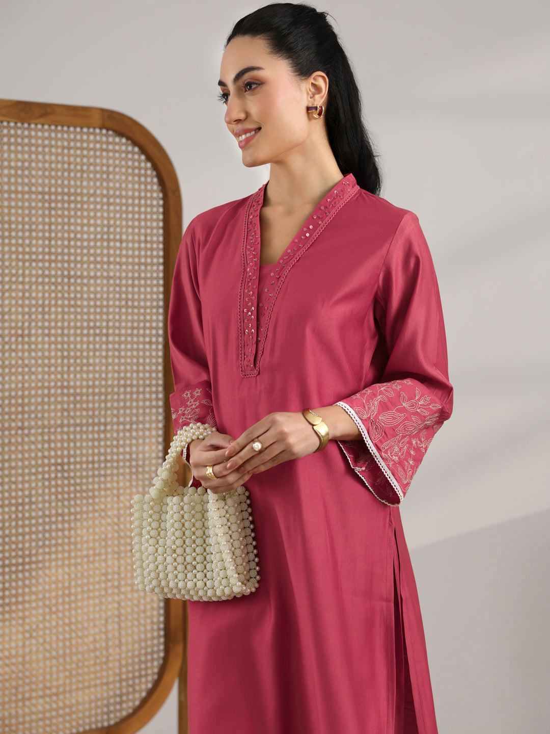  Coral Solid Silk Blend Co-Ord Sets 