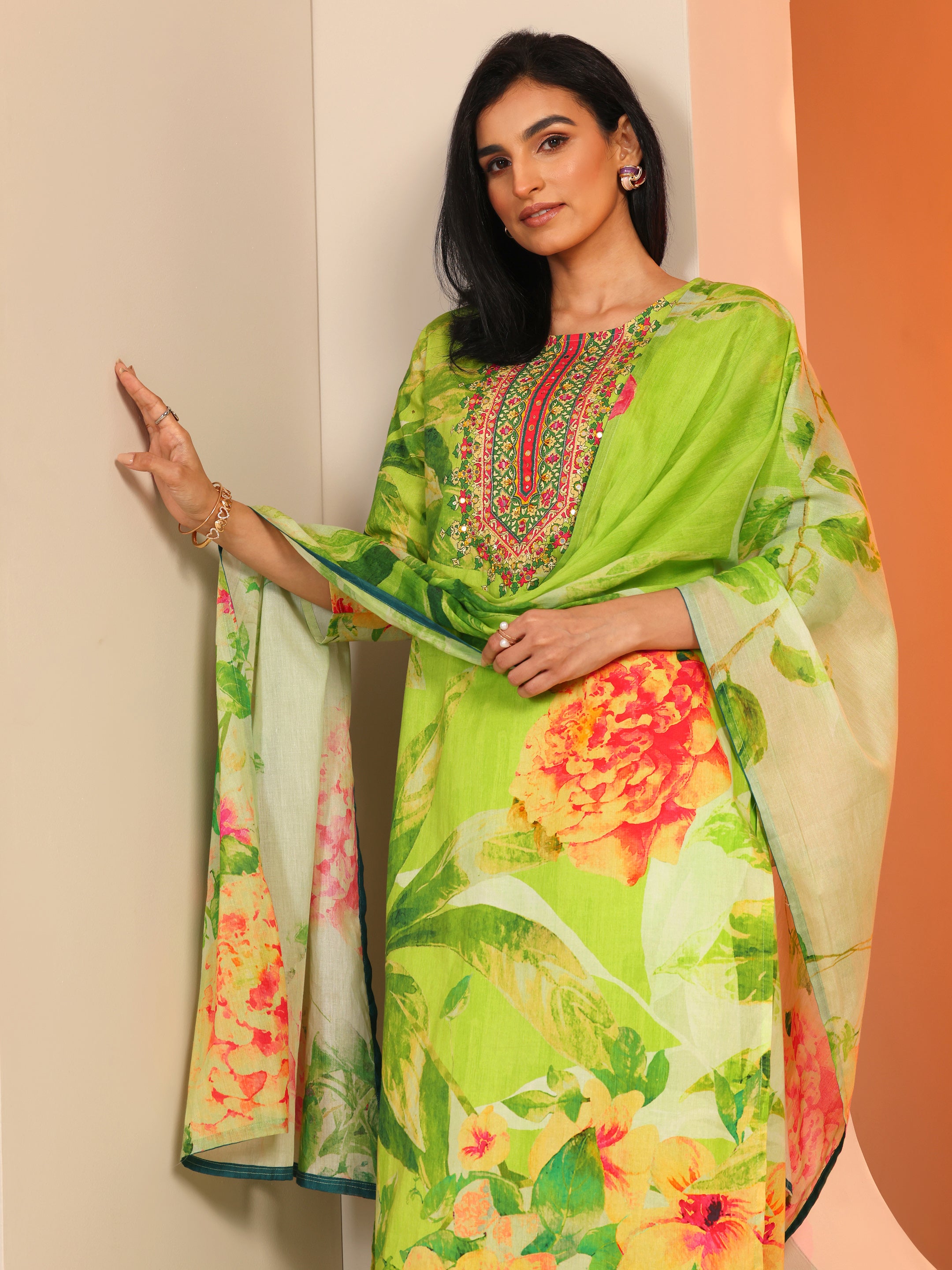 libas Green Printed Cotton Straight Suit Set With Dupatta-picture-36