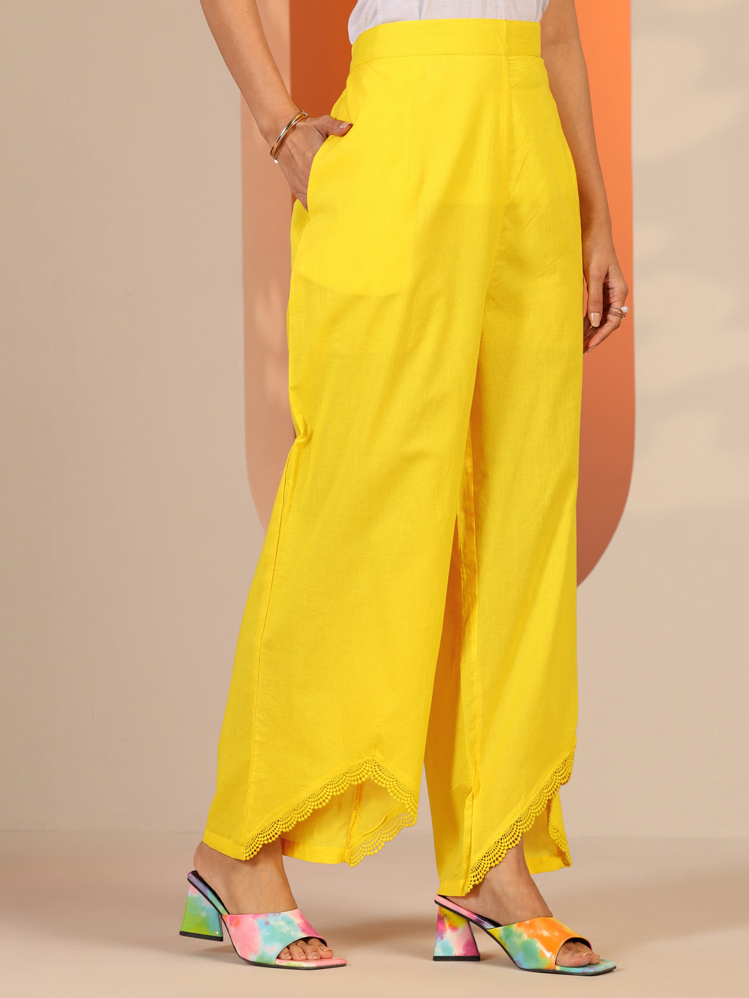  Yellow Printed Cotton Straight Suit Set With Dupatta 