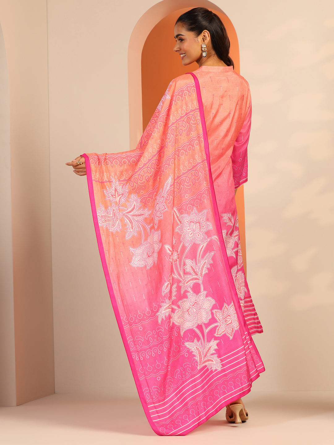  Pink Printed Muslin Straight Suit Set With Dupatta 