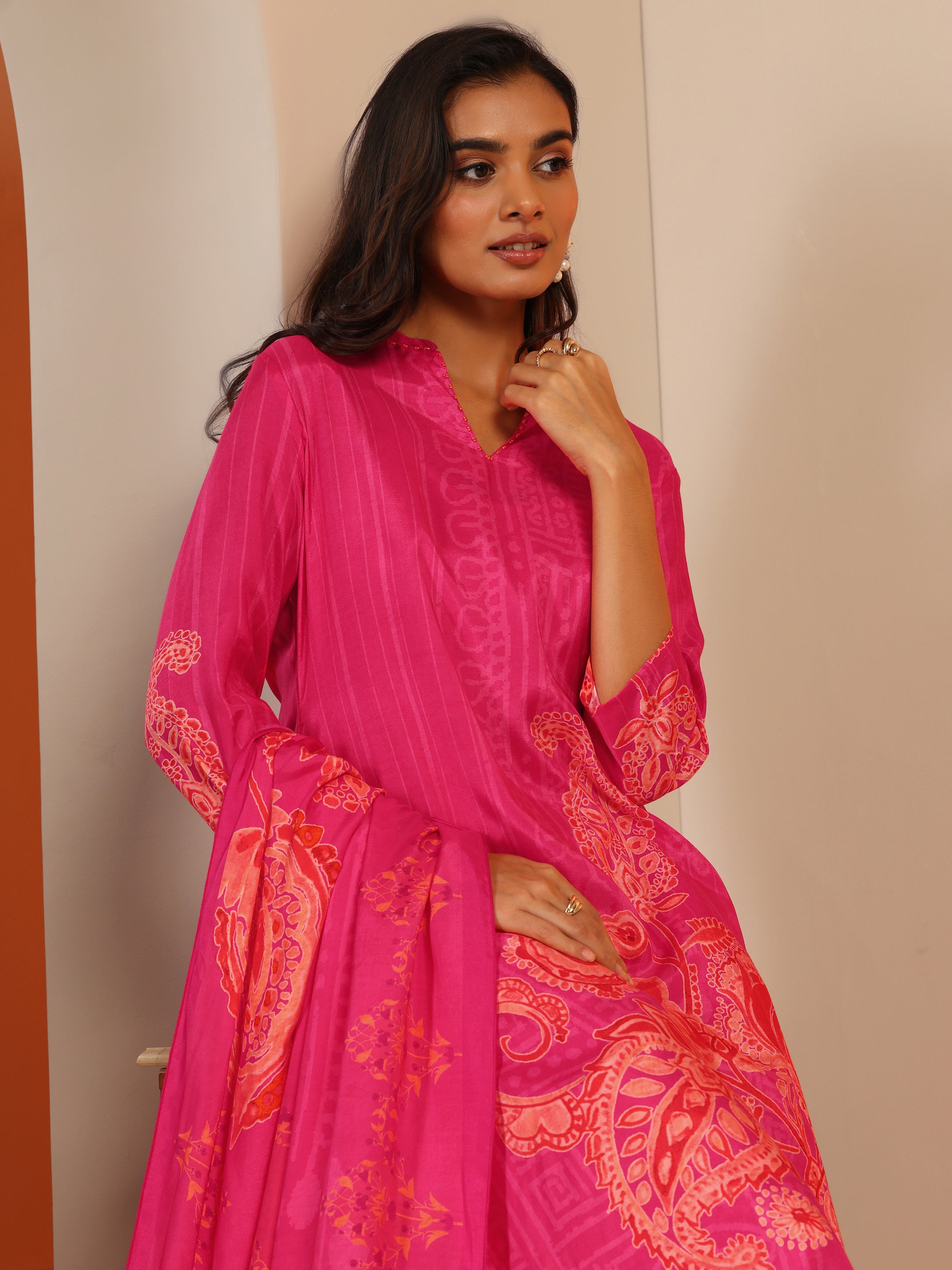 libas Pink Printed Muslin Straight Suit Set With Dupatta-picture-19