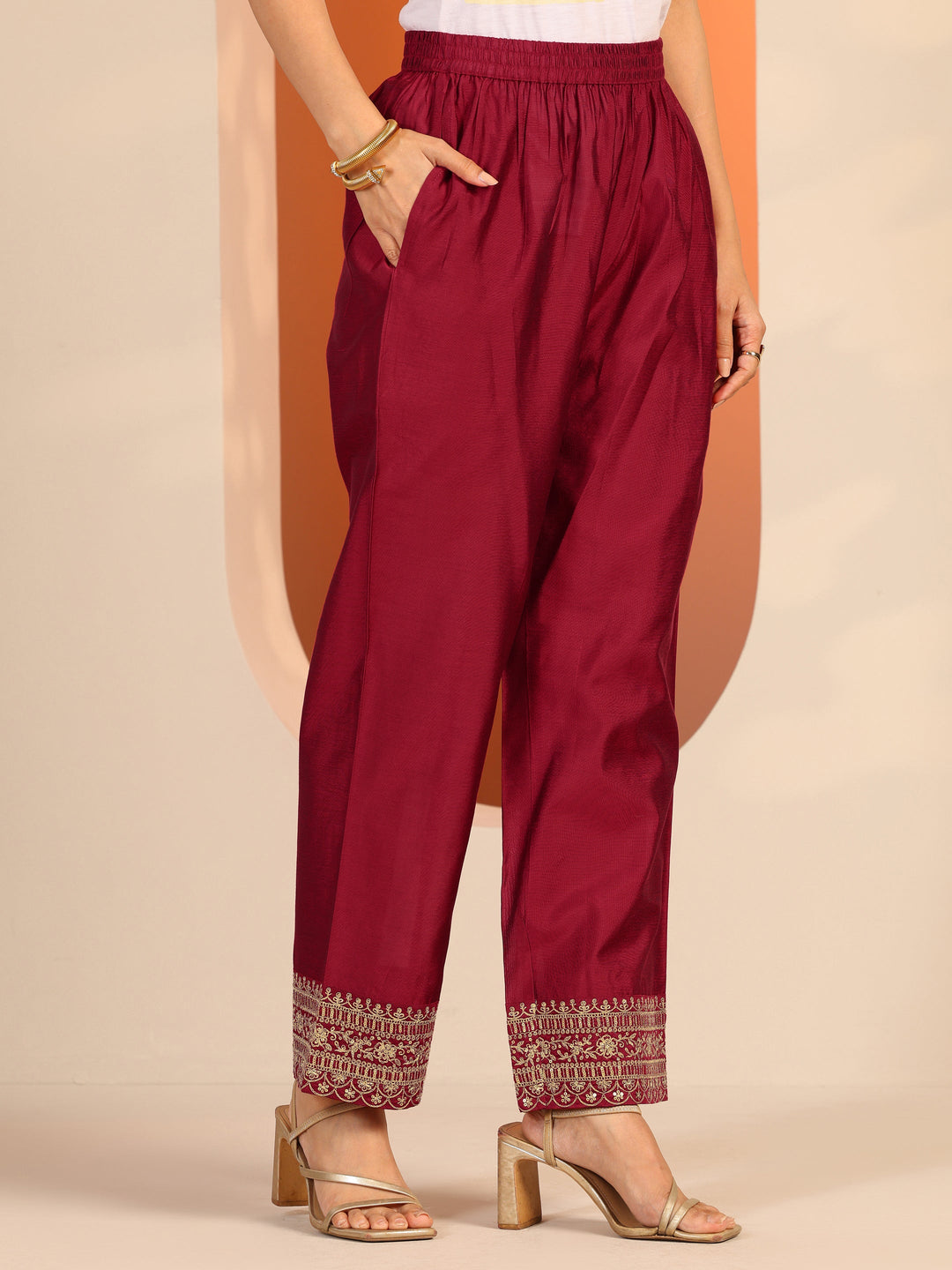  Red Woven Design Silk Blend A-Line Suit Set With Dupatta 