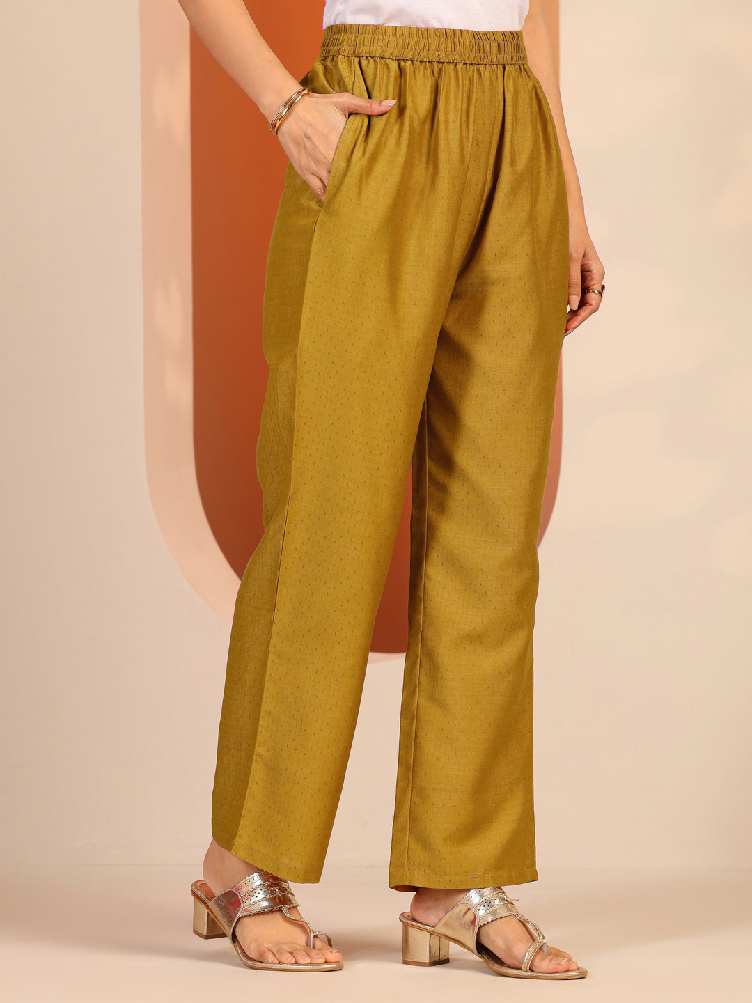  Mustard Embellished Silk Blend A-Line Suit Set With Dupatta 