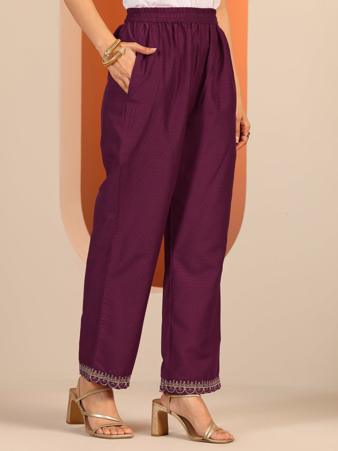  Burgundy Embellished Silk Blend Straight Suit Set With Dupatta 