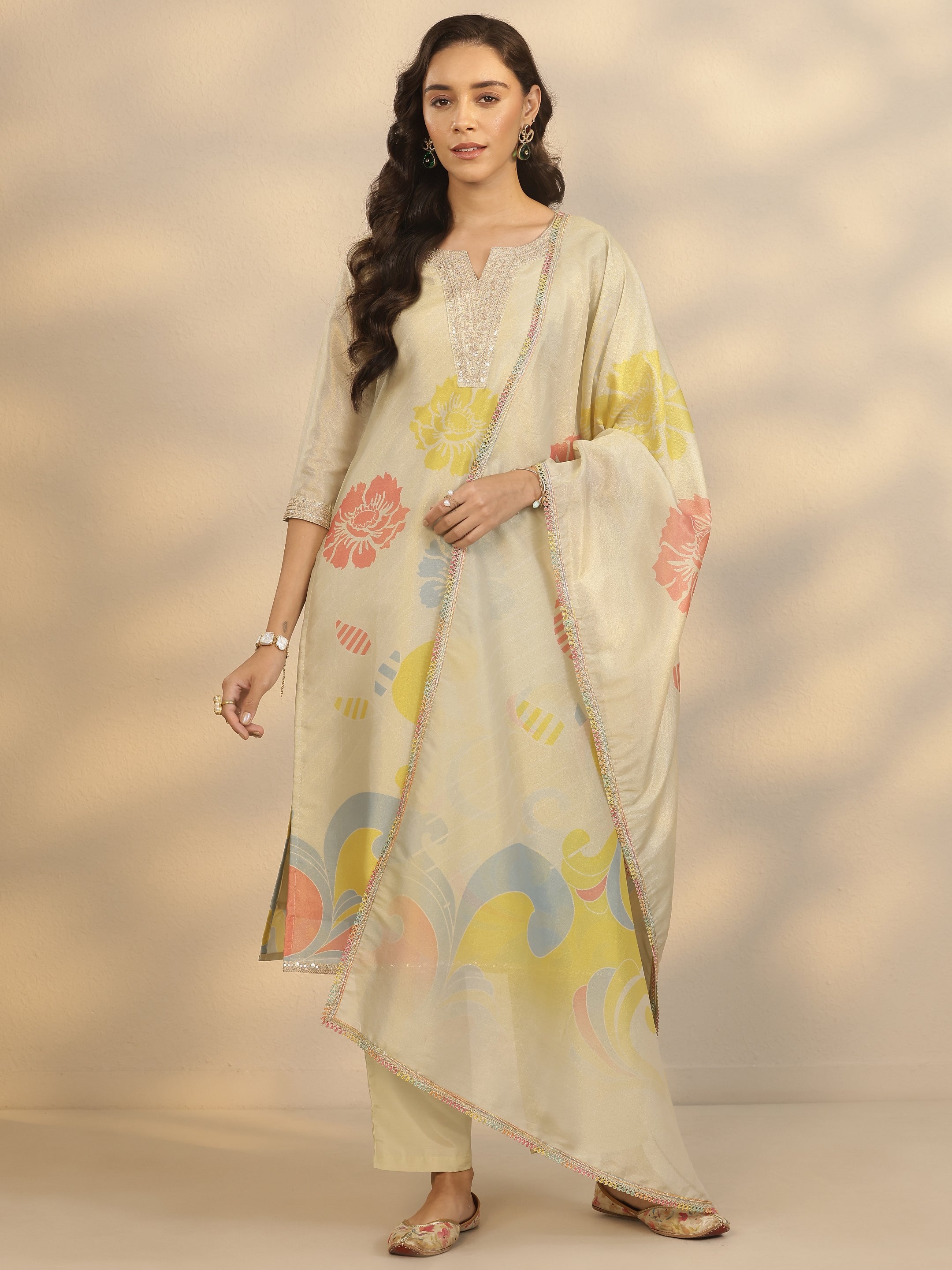 libas Gold Printed Silk Blend Straight Suit Set With Dupatta-picture-39