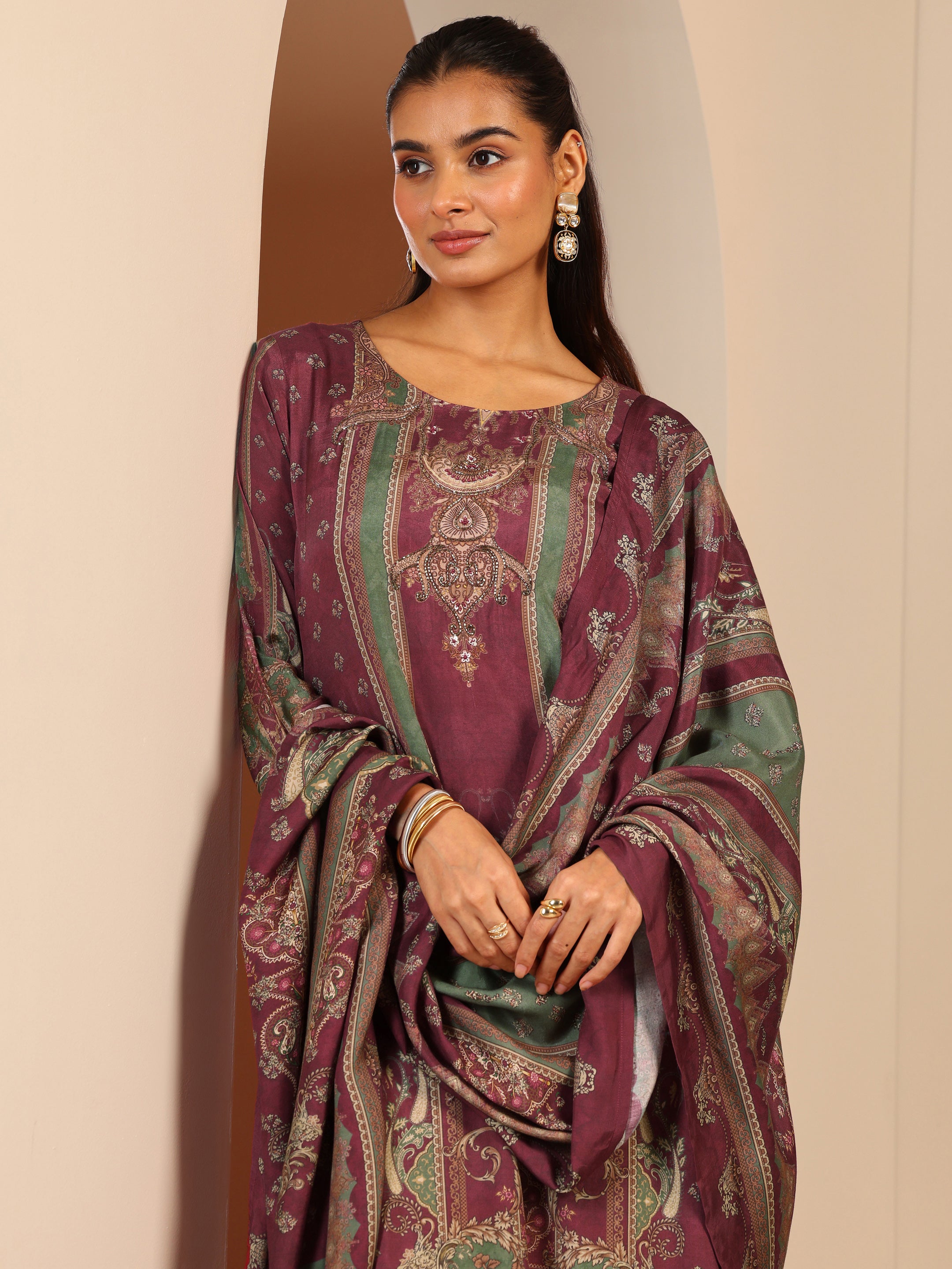 libas Maroon Printed Muslin Straight Suit Set With Dupatta-picture-62