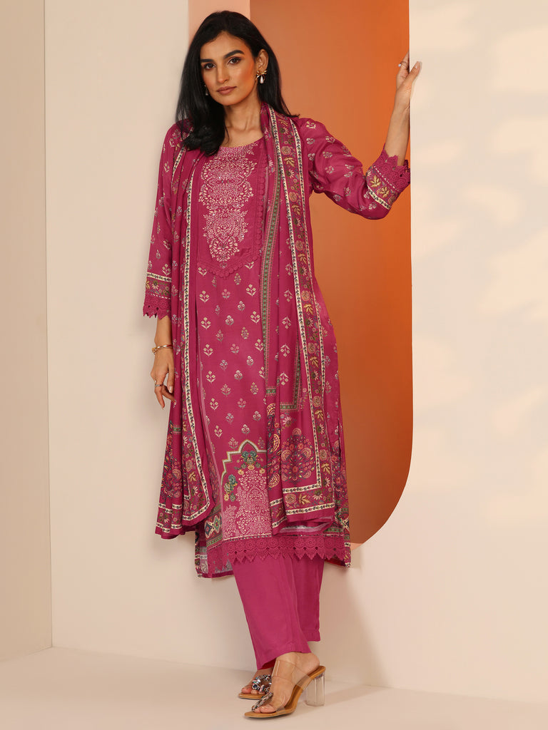 Libas Coral Printed Cotton Blend Straight Suit Set With Dupatta