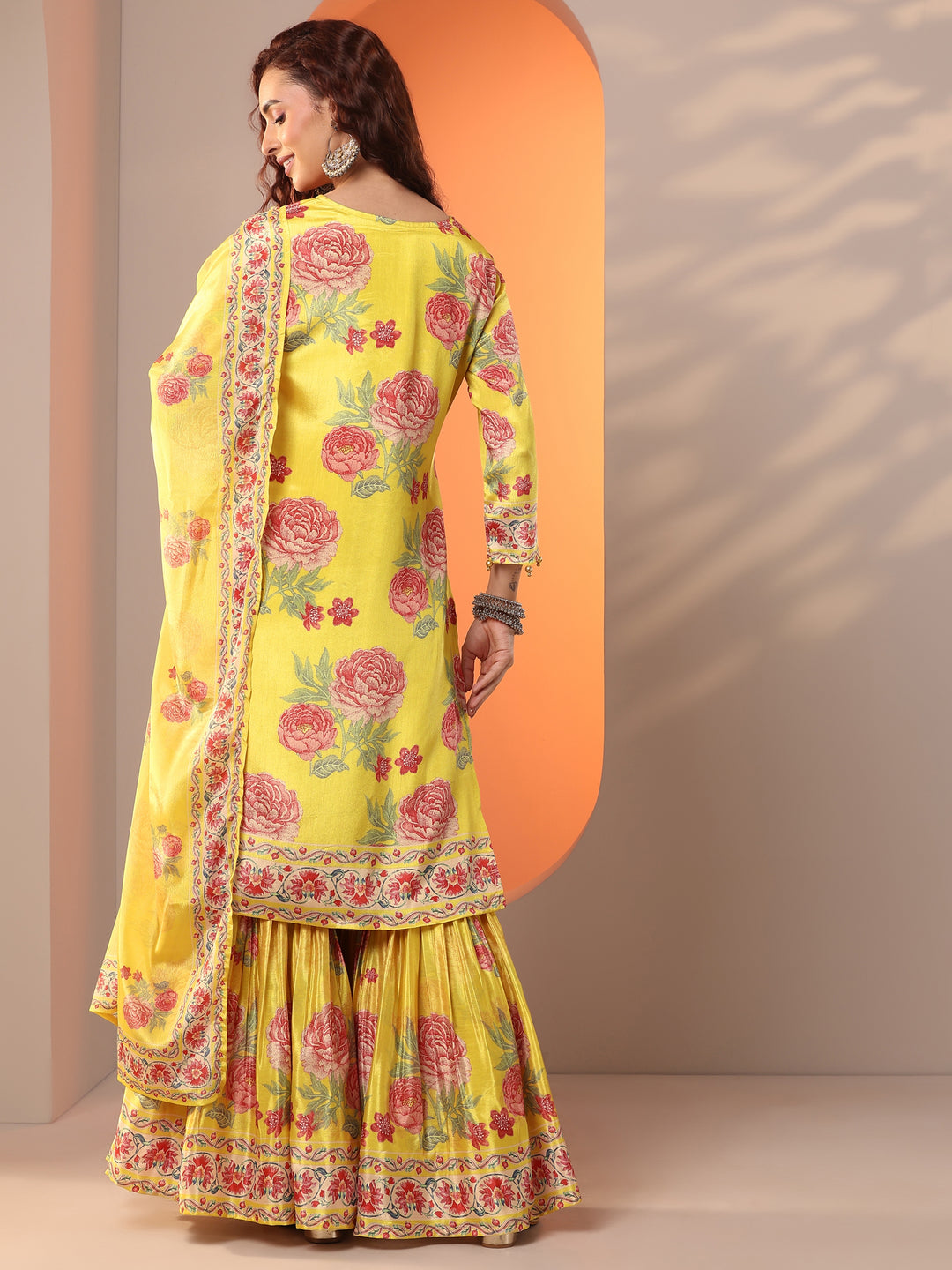  Libas Art Yellow Printed Chinon Straight Suit Set With Dupatta 