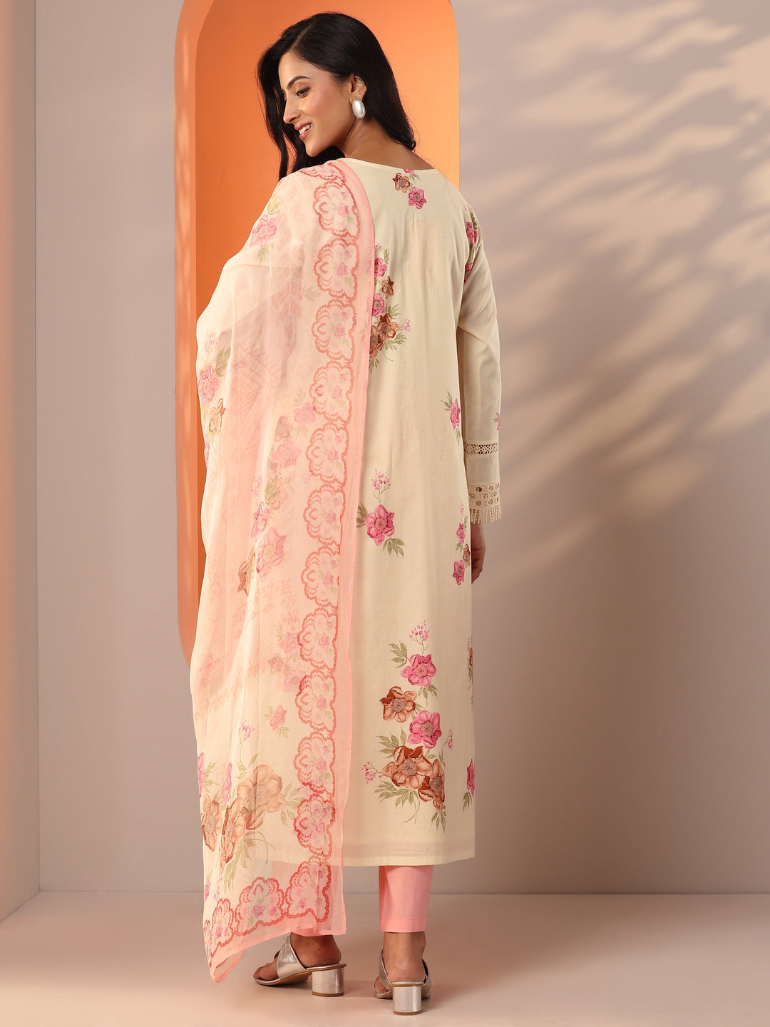  Off White Embroidered Cotton Straight Suit Set With Dupatta 