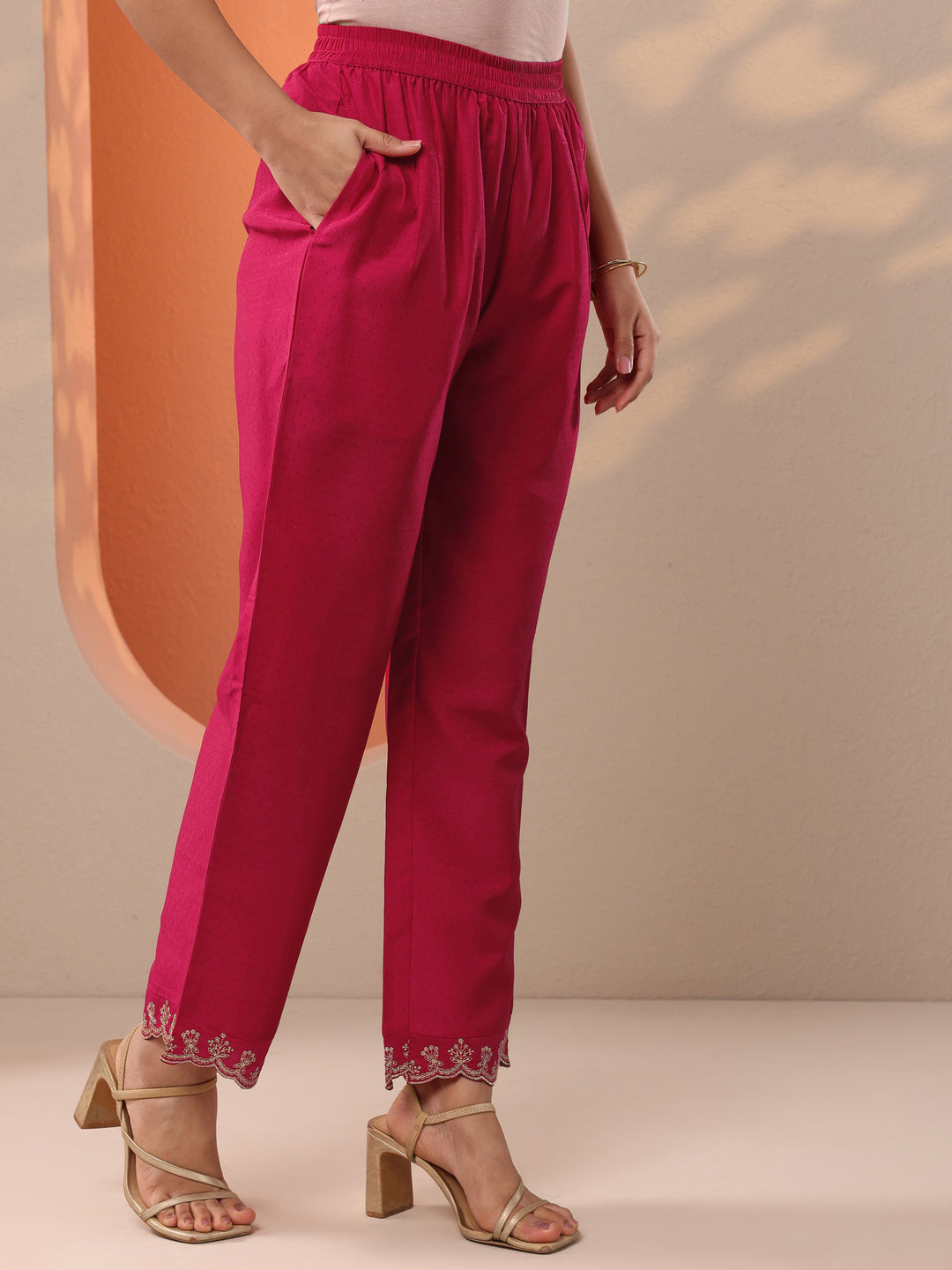  Pink Embroidered Silk Blend Straight Suit Set With Dupatta 