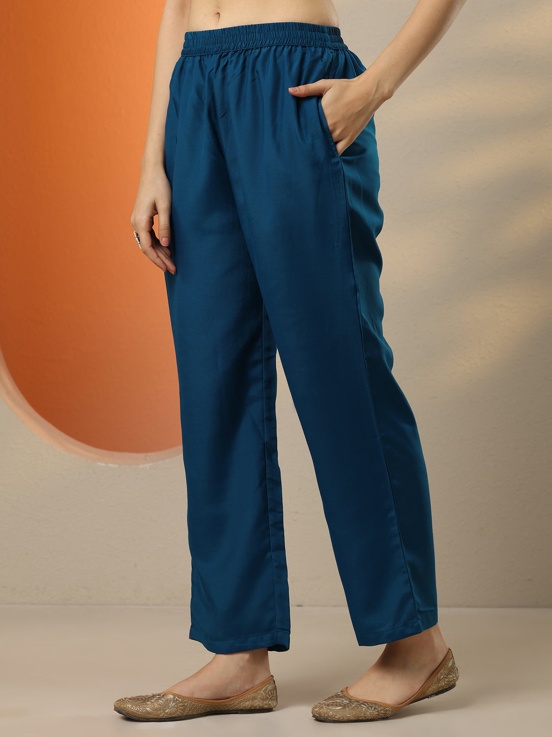  Navy Blue Embroidered Silk Blend  A-Line Suit Set With Dupatta 