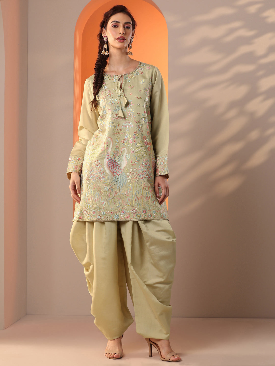  Libas Art Green Embroidered Silk Blend Straight Kurta Set 