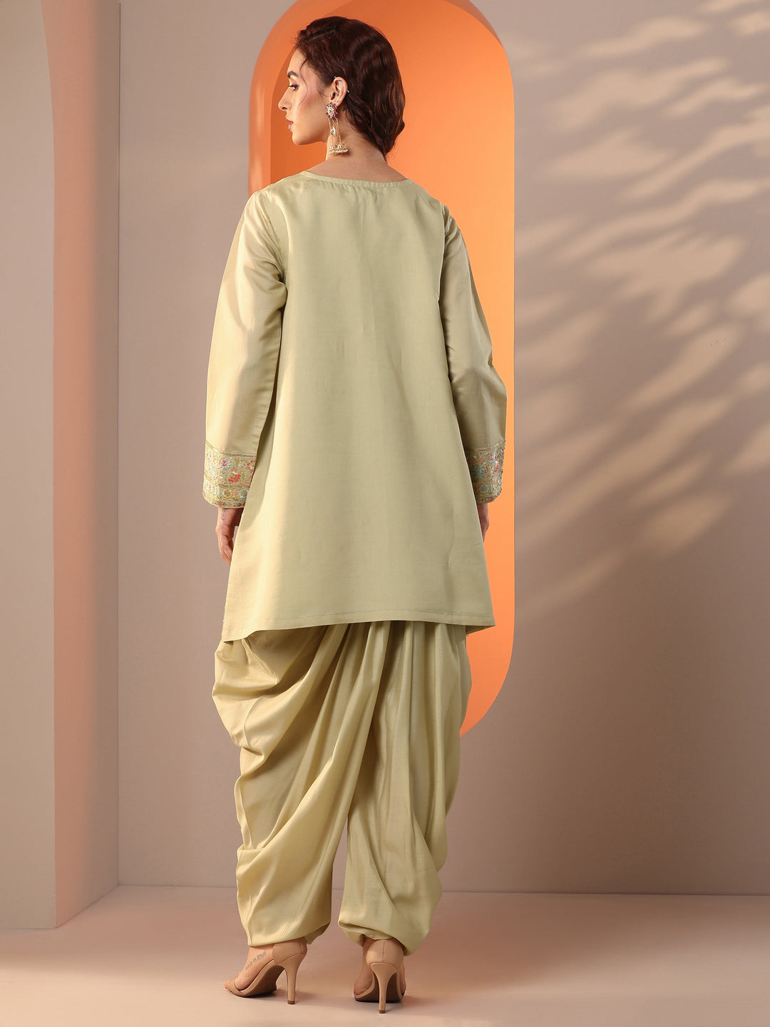  Libas Art Green Embroidered Silk Blend Straight Kurta Set 