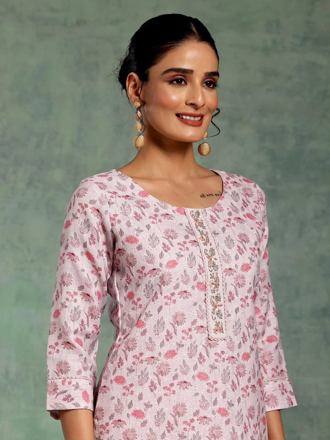 Lilac Printed Cotton Straight Suit With Dupatta - Libas 