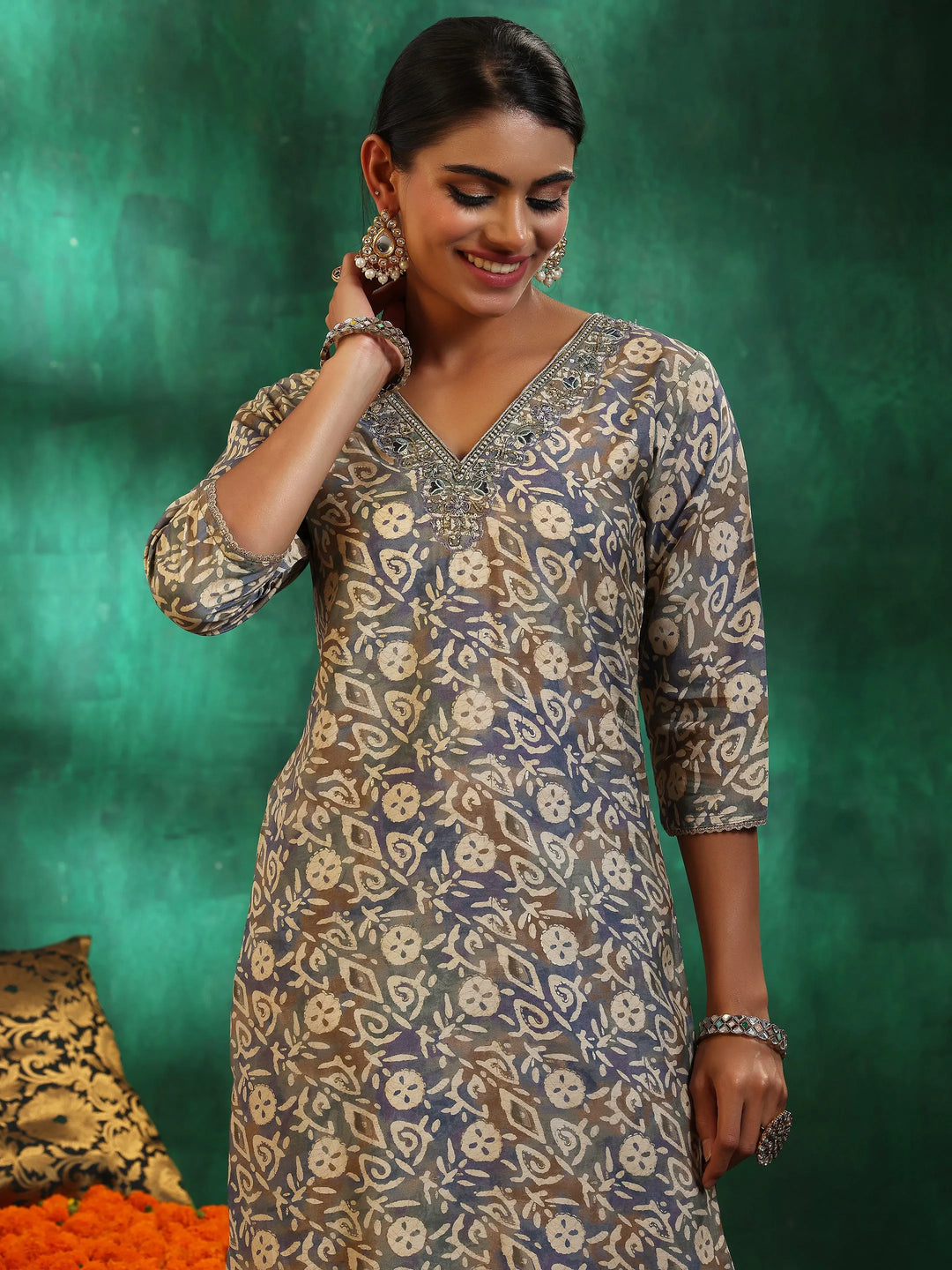  Mauve Printed Silk Blend Straight Suit With Dupatta 