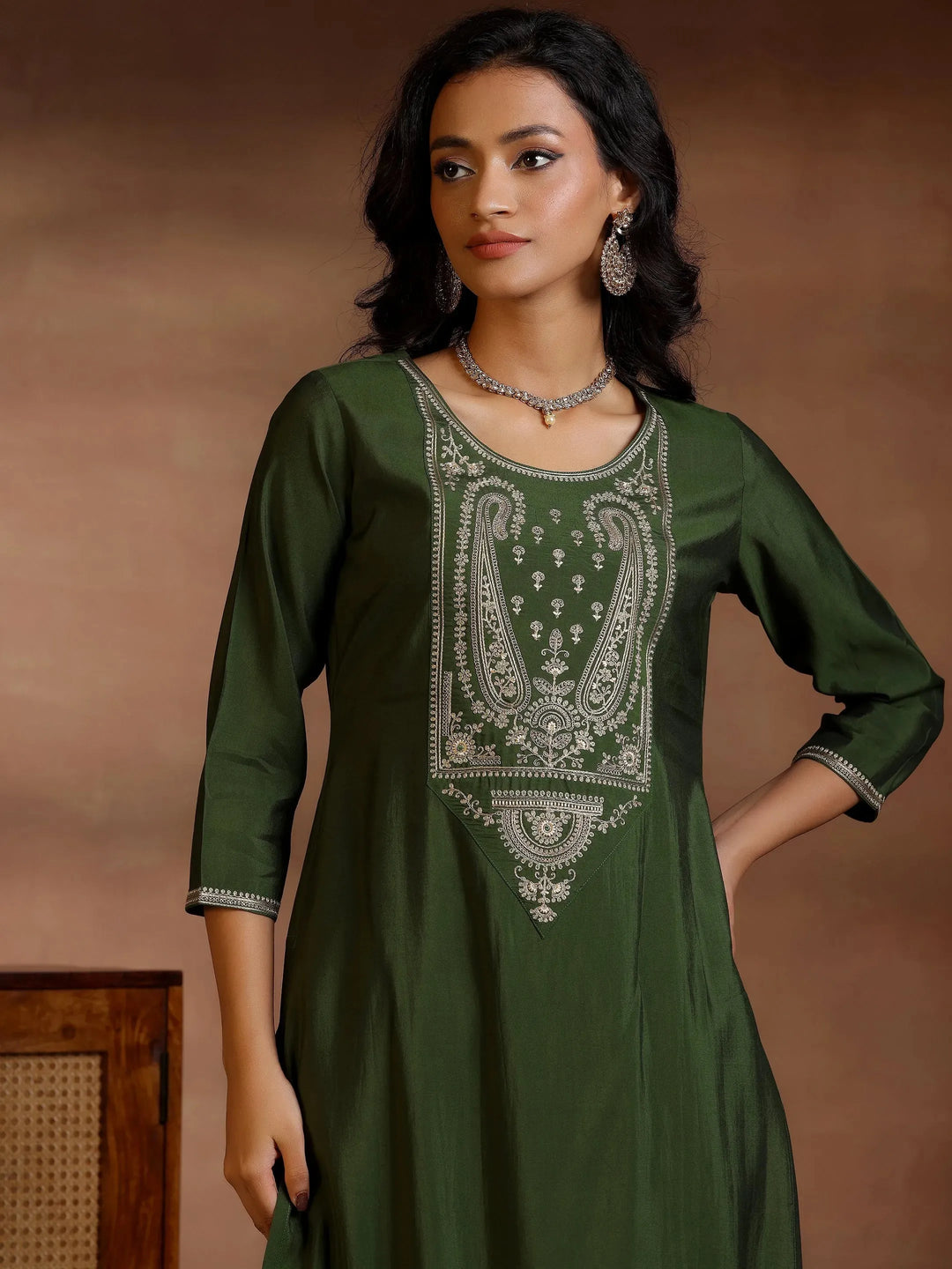  Olive Yoke Design Silk Blend Straight Suits With Dupatta 