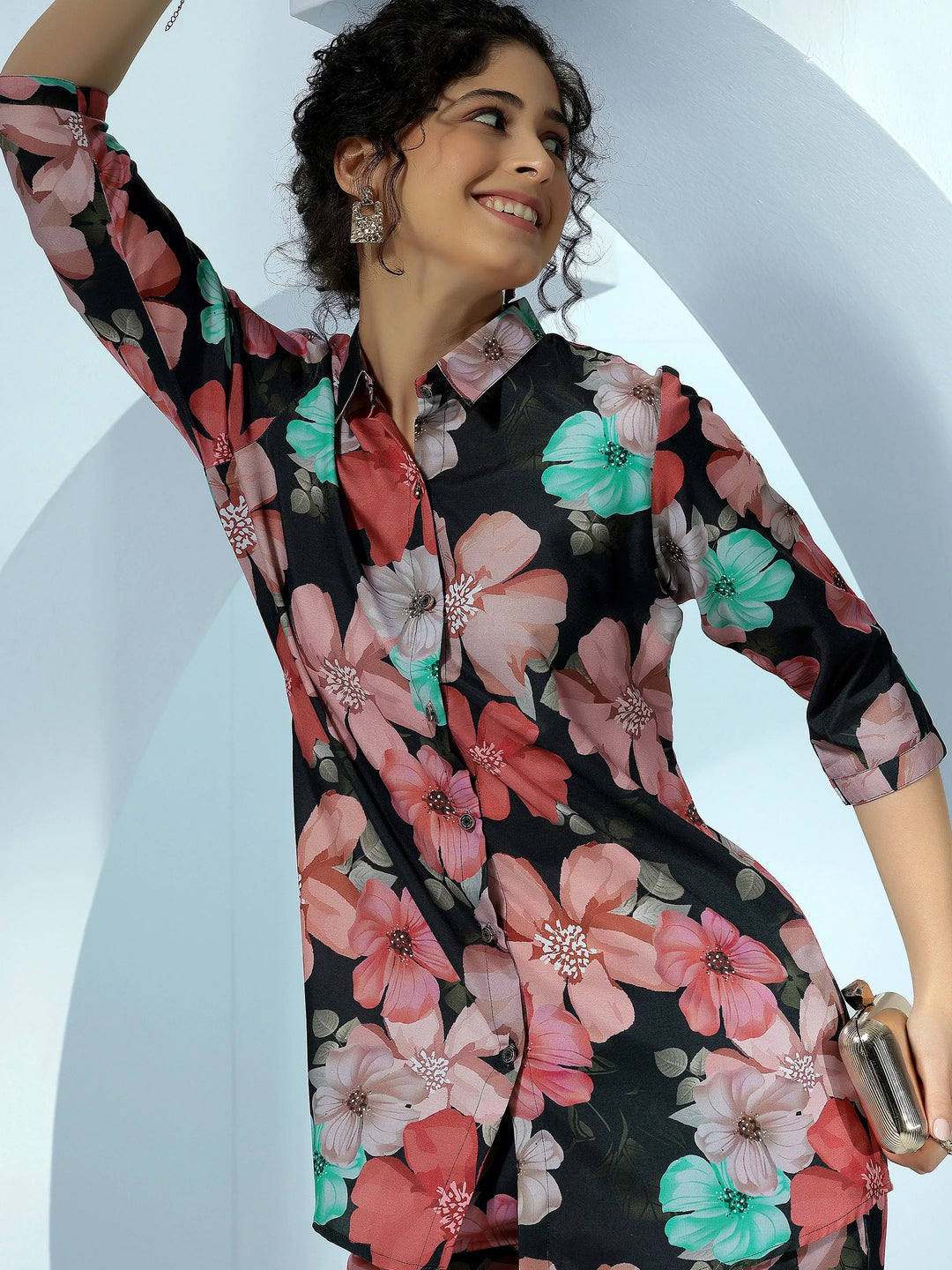  Black Printed Cotton Blend Co-Ords 