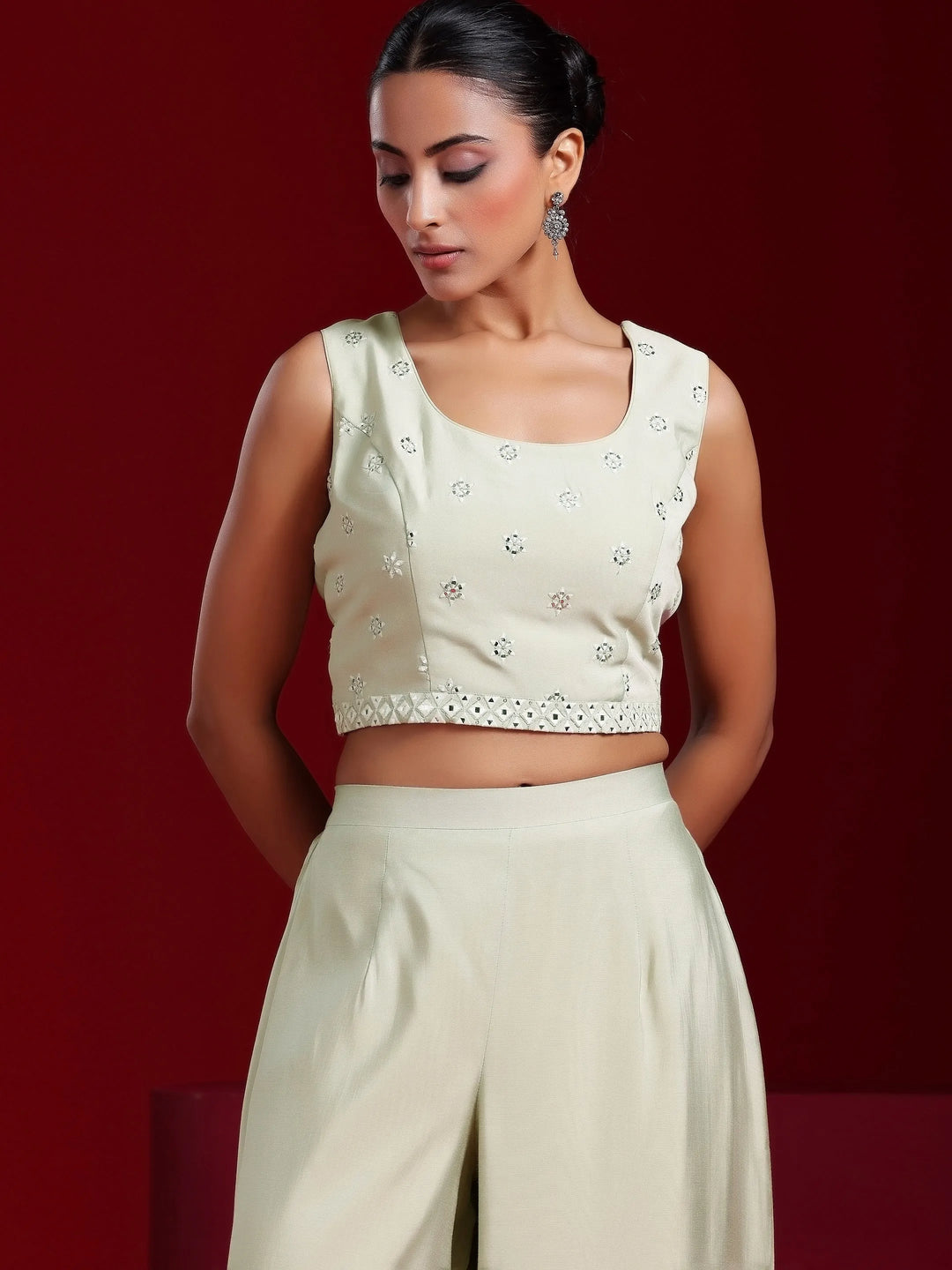  Libas Art Grey Embroidered Silk Blend 3 Piece Co-Ords 