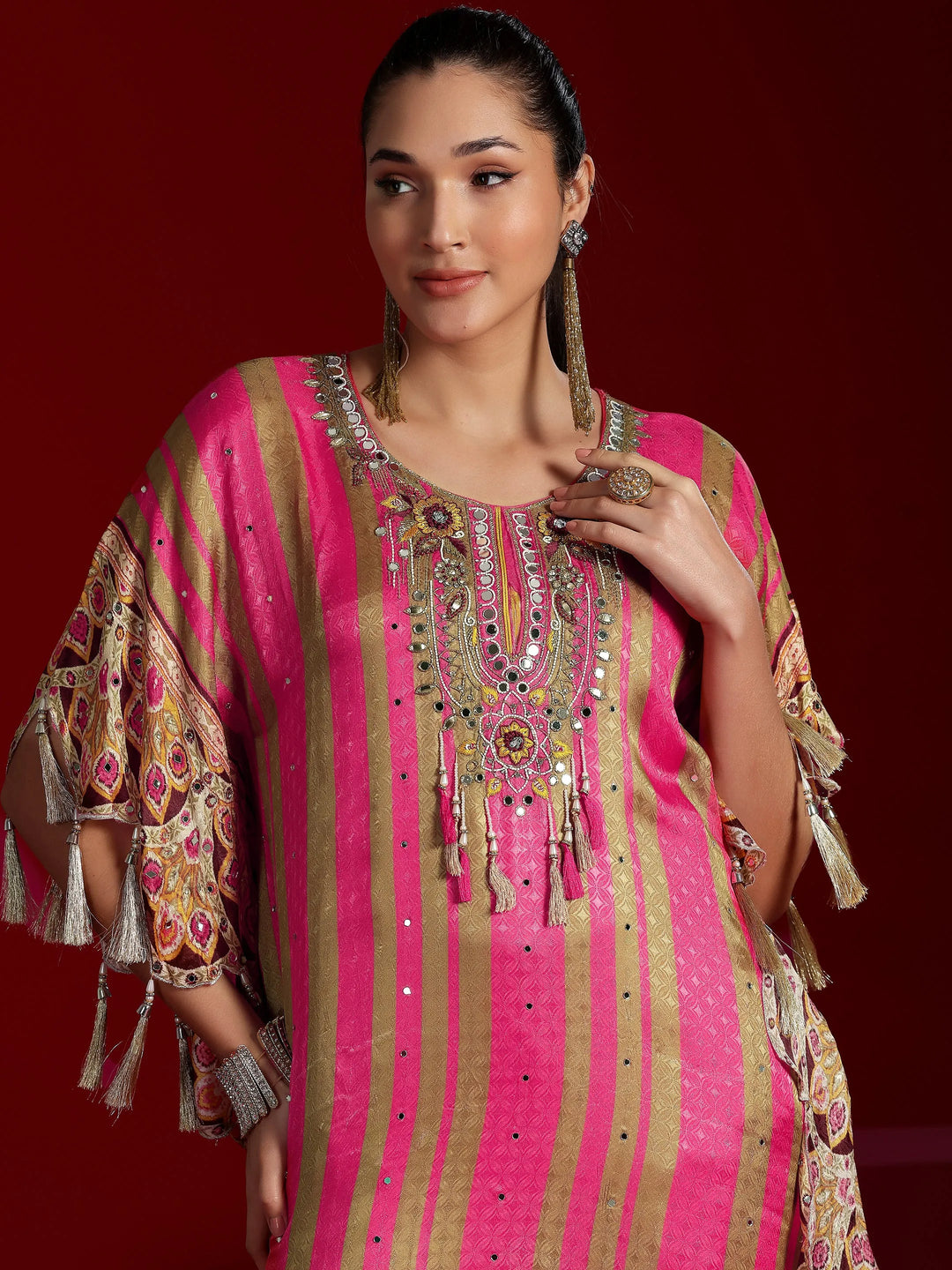  Libas Art Pink Printed Silk Blend Co-Ords 