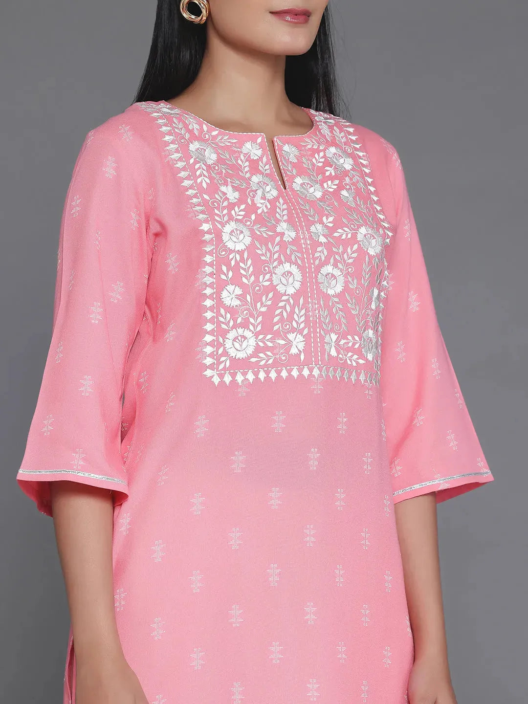  Pink Yoke Design Rayon Straight Kurta 