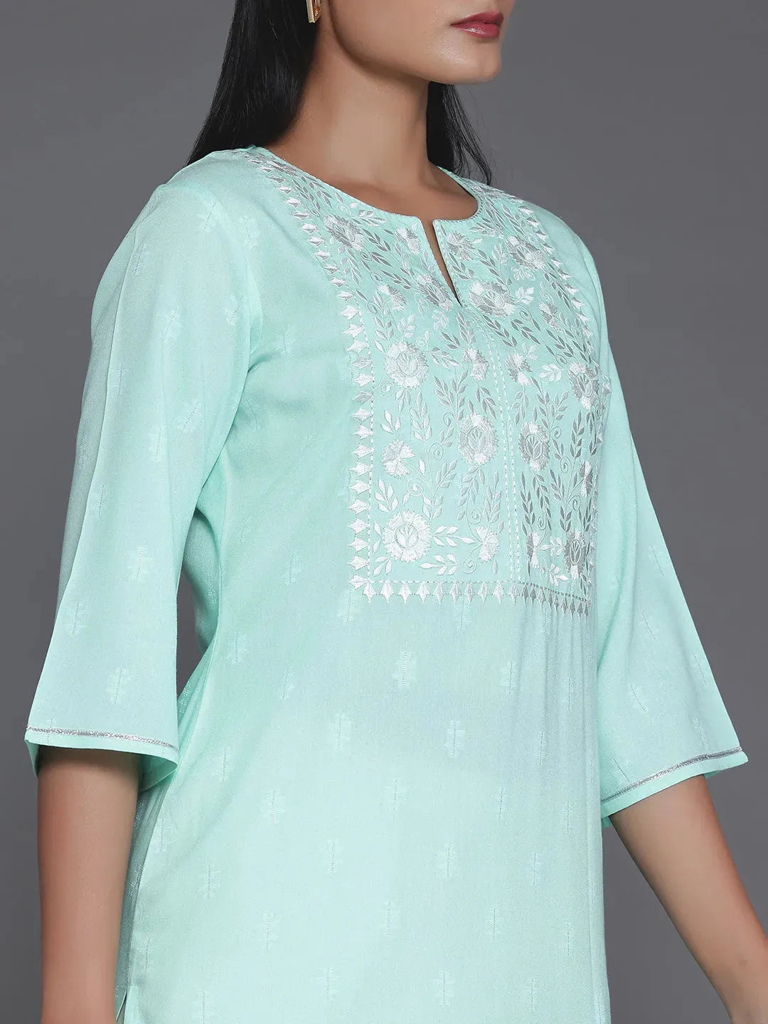  Light Blue Yoke Design Rayon Straight Kurta 