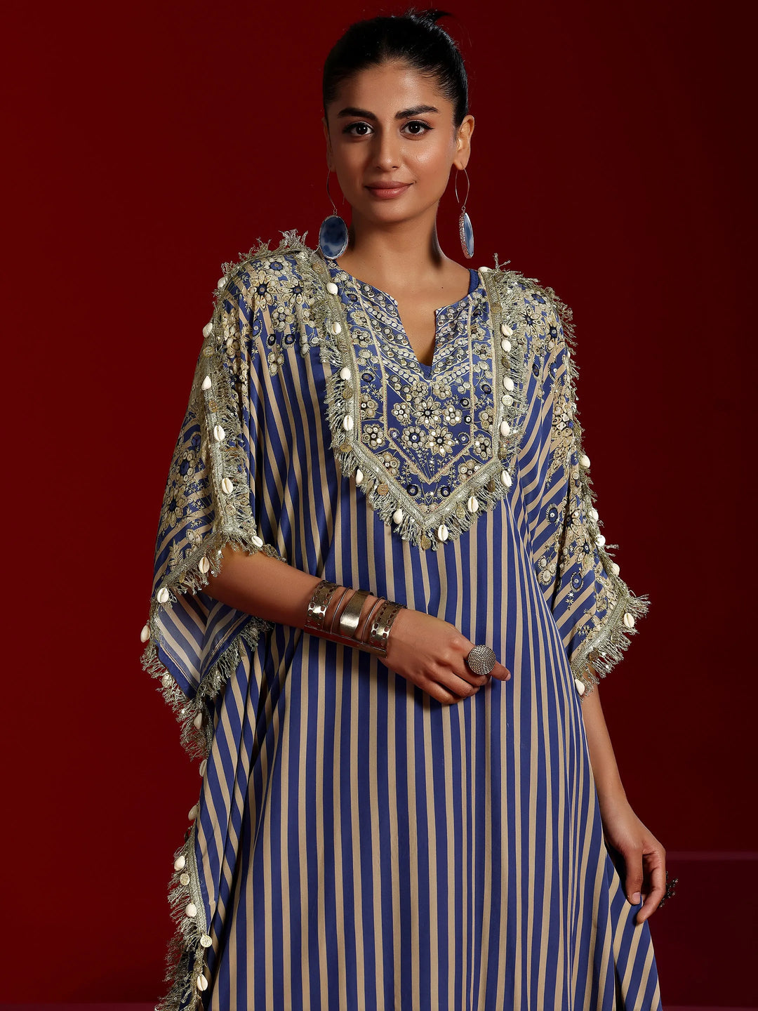  Libas Art Blue Striped Silk Blend Co-Ords 