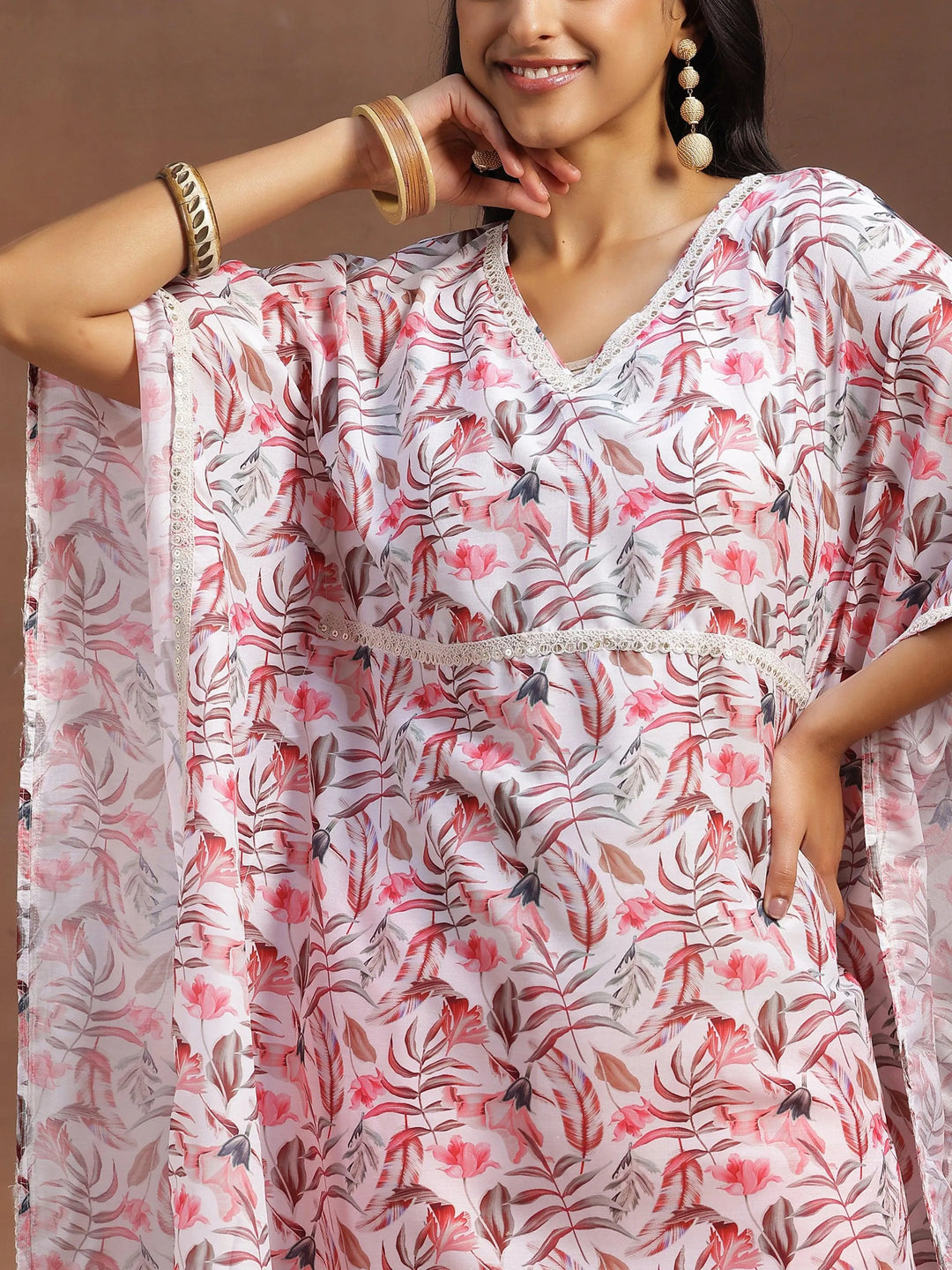 Cream Printed Silk Blend Co-Ords - Libas 