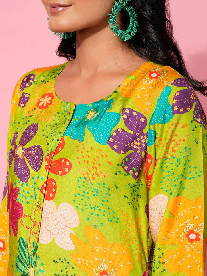 Green Printed Silk Blend Co-Ords - Libas