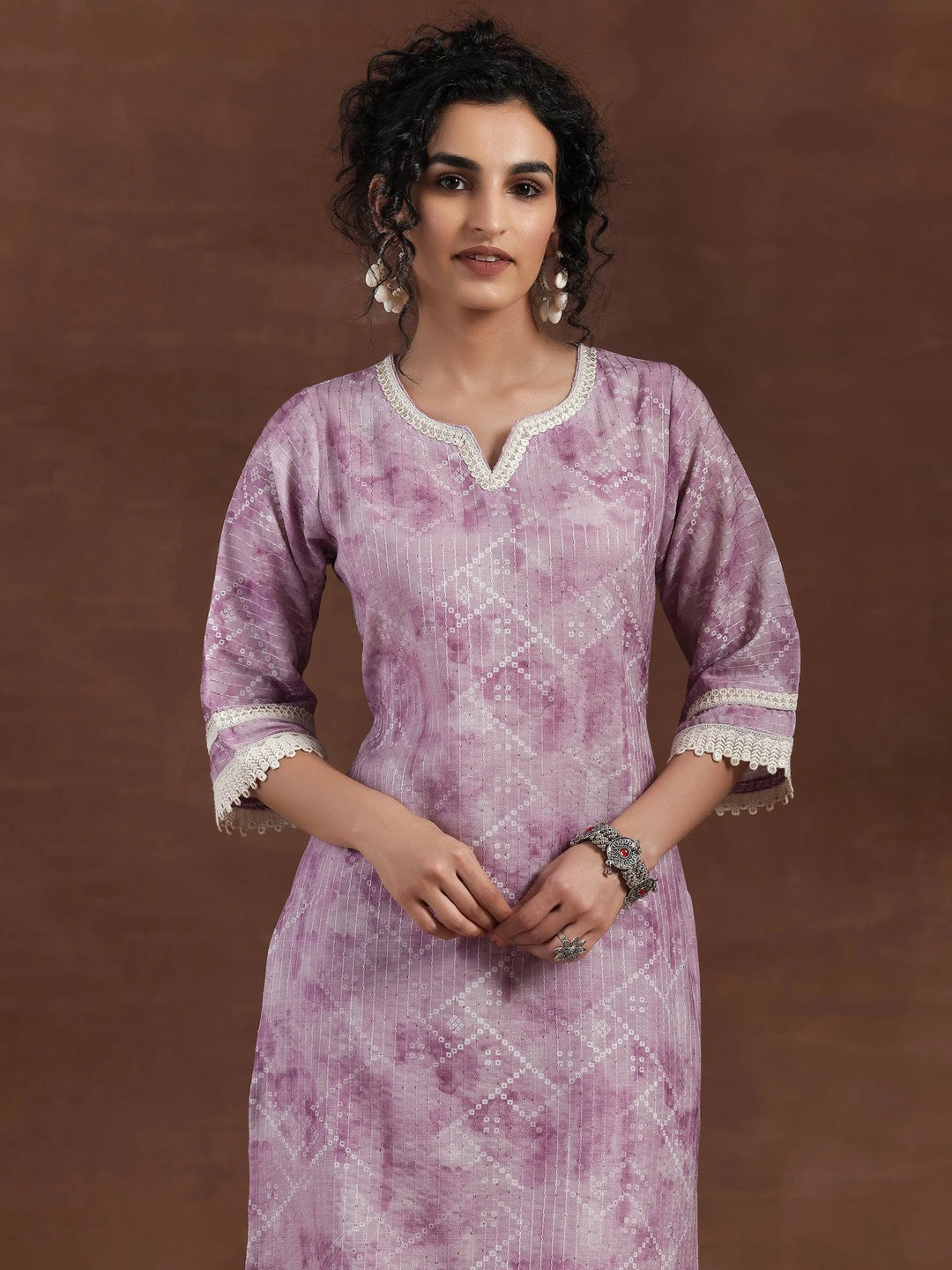 Purple Printed Cotton Straight Suit With Dupatta - Libas