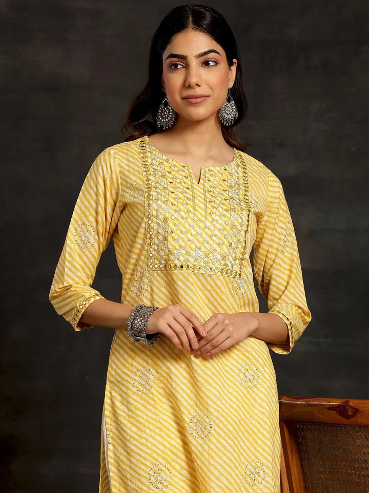 Yellow Printed Cotton Straight Kurta Set - Libas