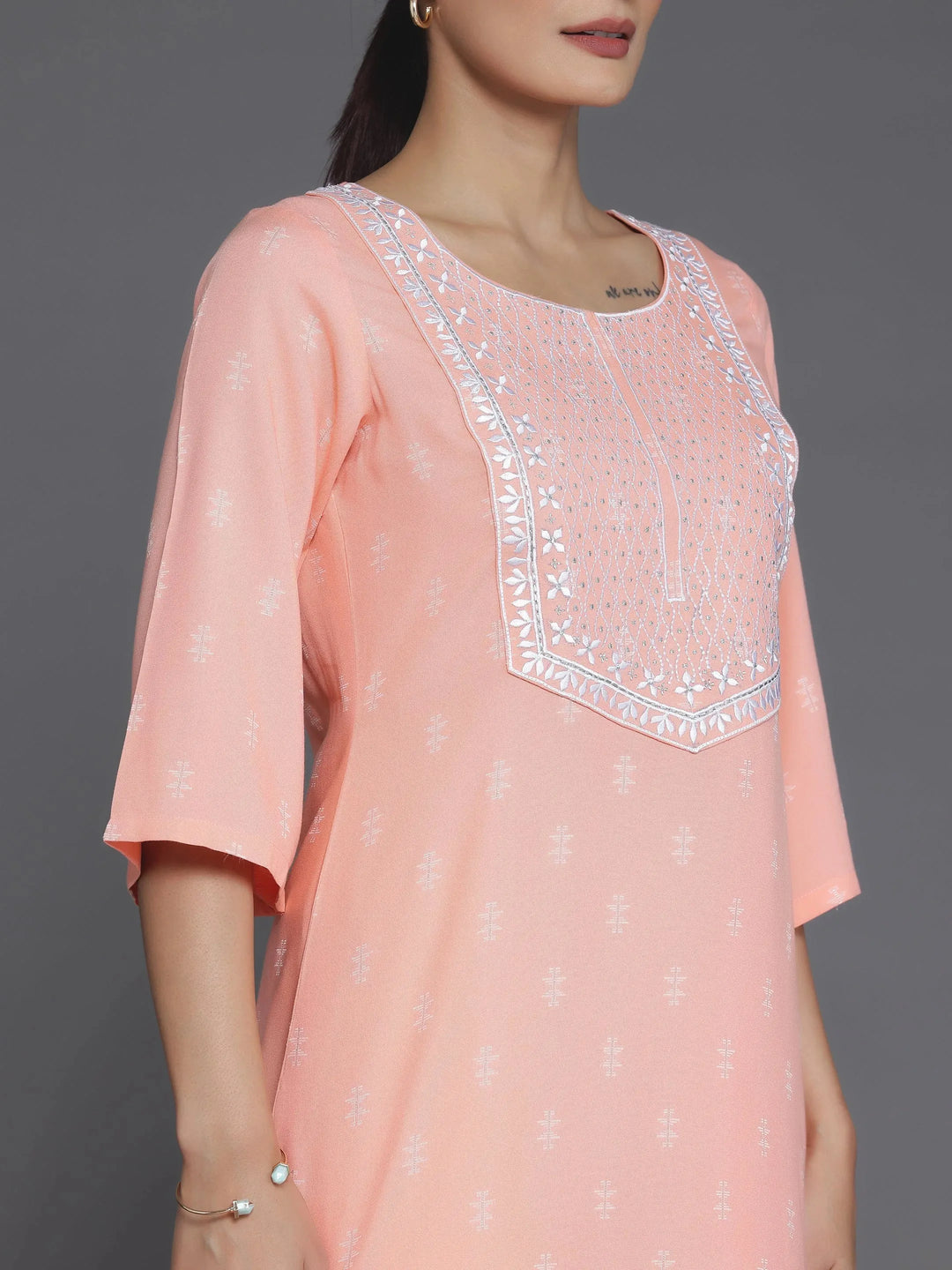  Peach Woven Design Rayon Straight Kurta 