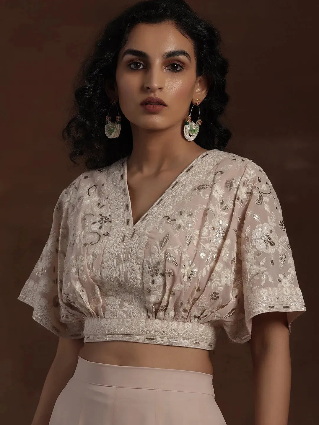  Libas Art Pink Embroidered Georgette 3 Piece Co-Ords 