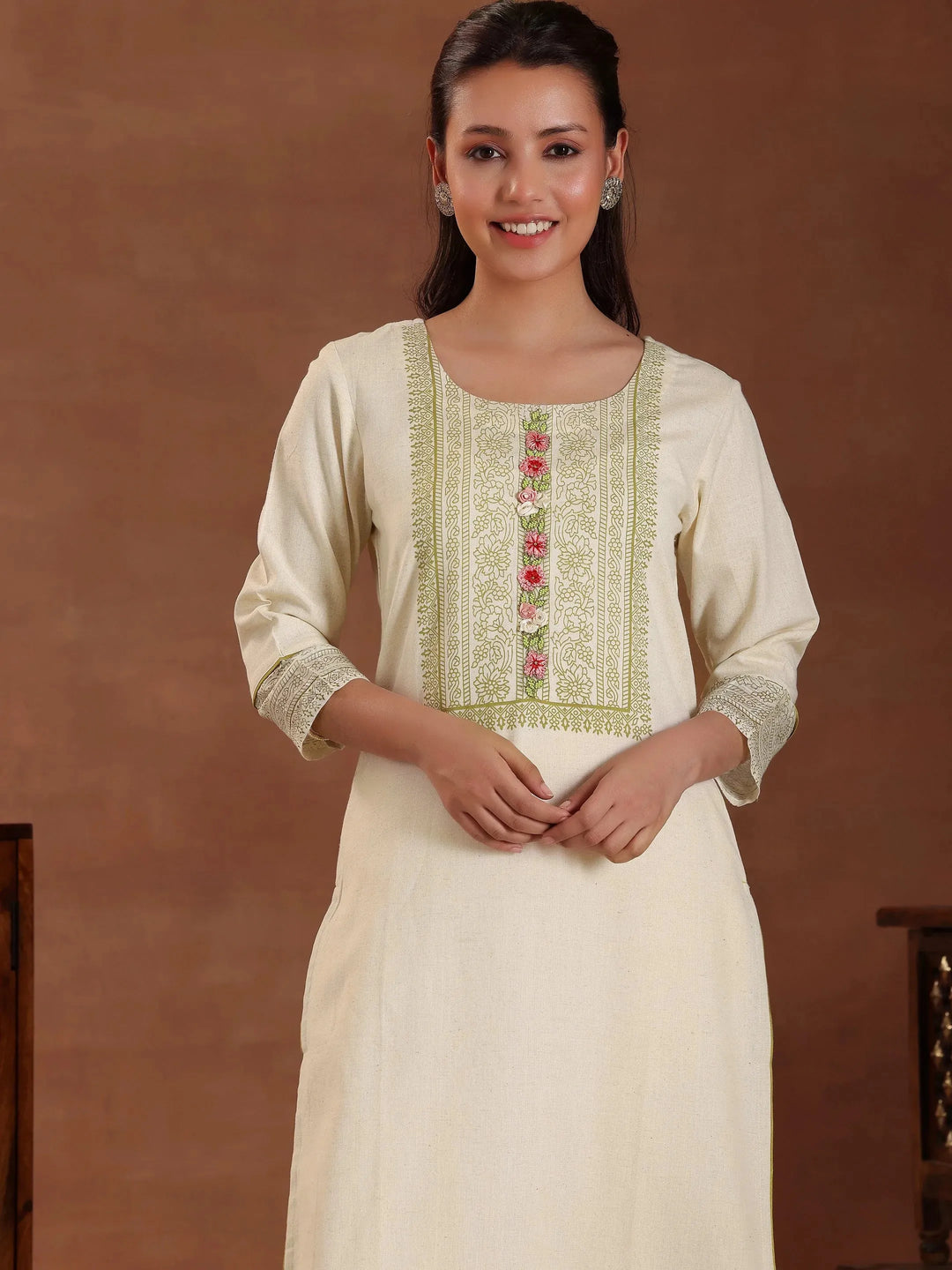  Off White Yoke Design Cotton Straight Suit With Dupatta 
