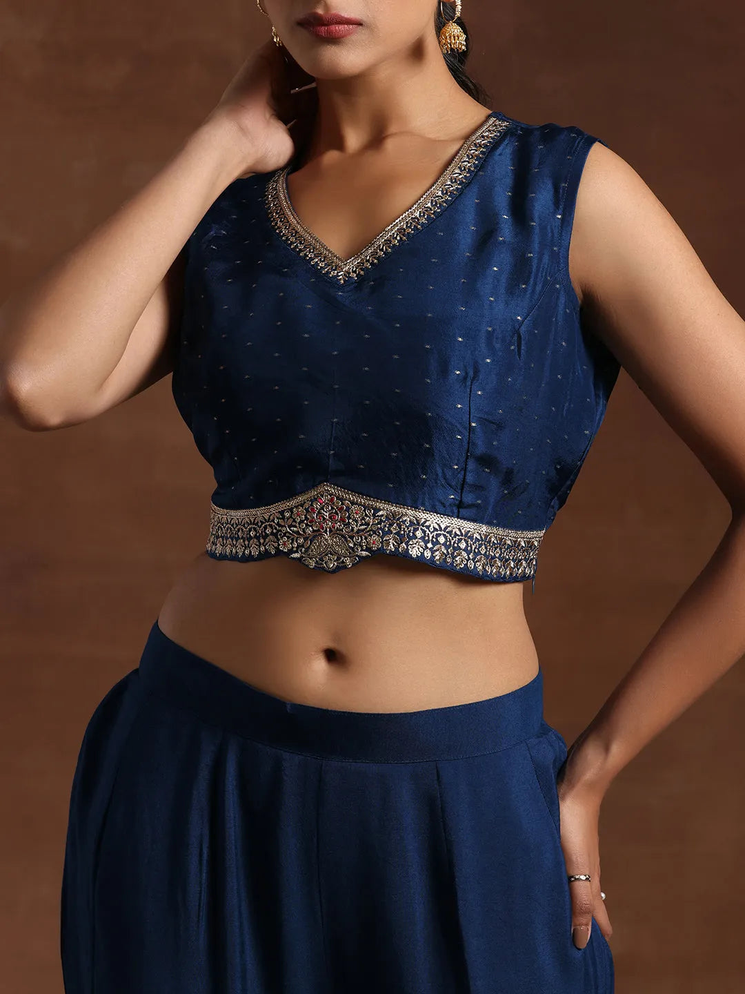  Blue Embroidered Silk Blend Co-Ords 