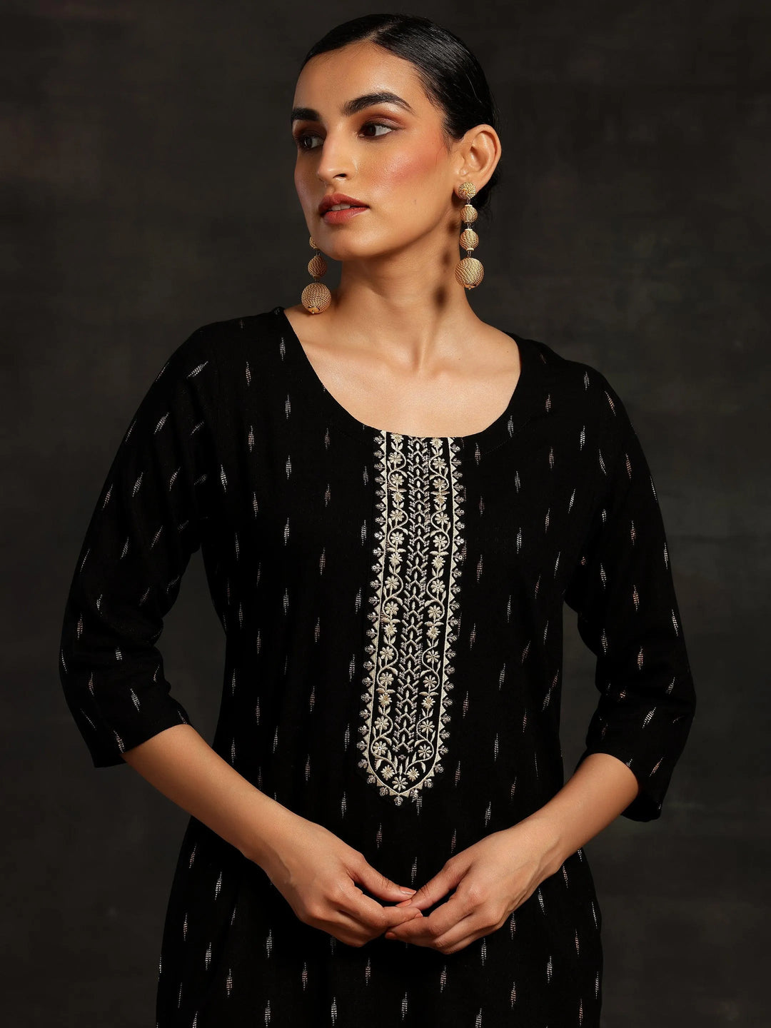 Black Yoke Design Cotton Straight Kurta - Libas