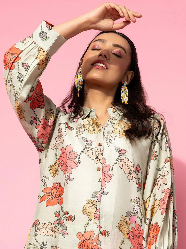 Green Printed Silk Blend Co-Ords - Libas
