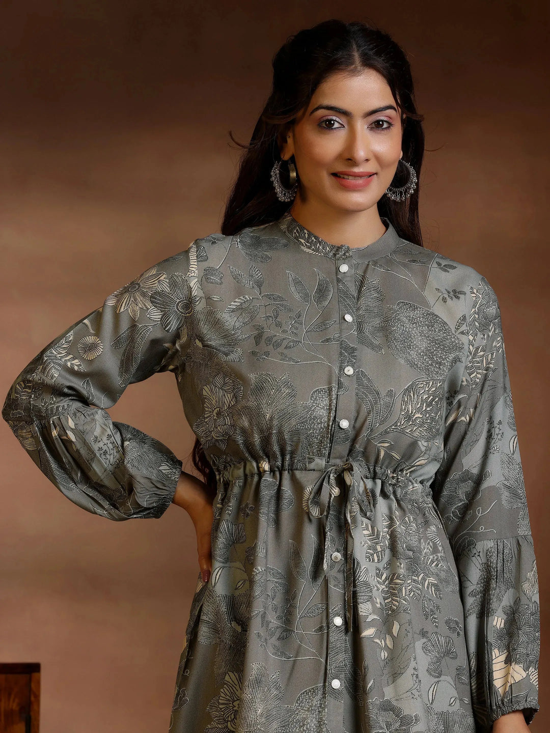  Grey Printed Silk Blend Co-Ords 